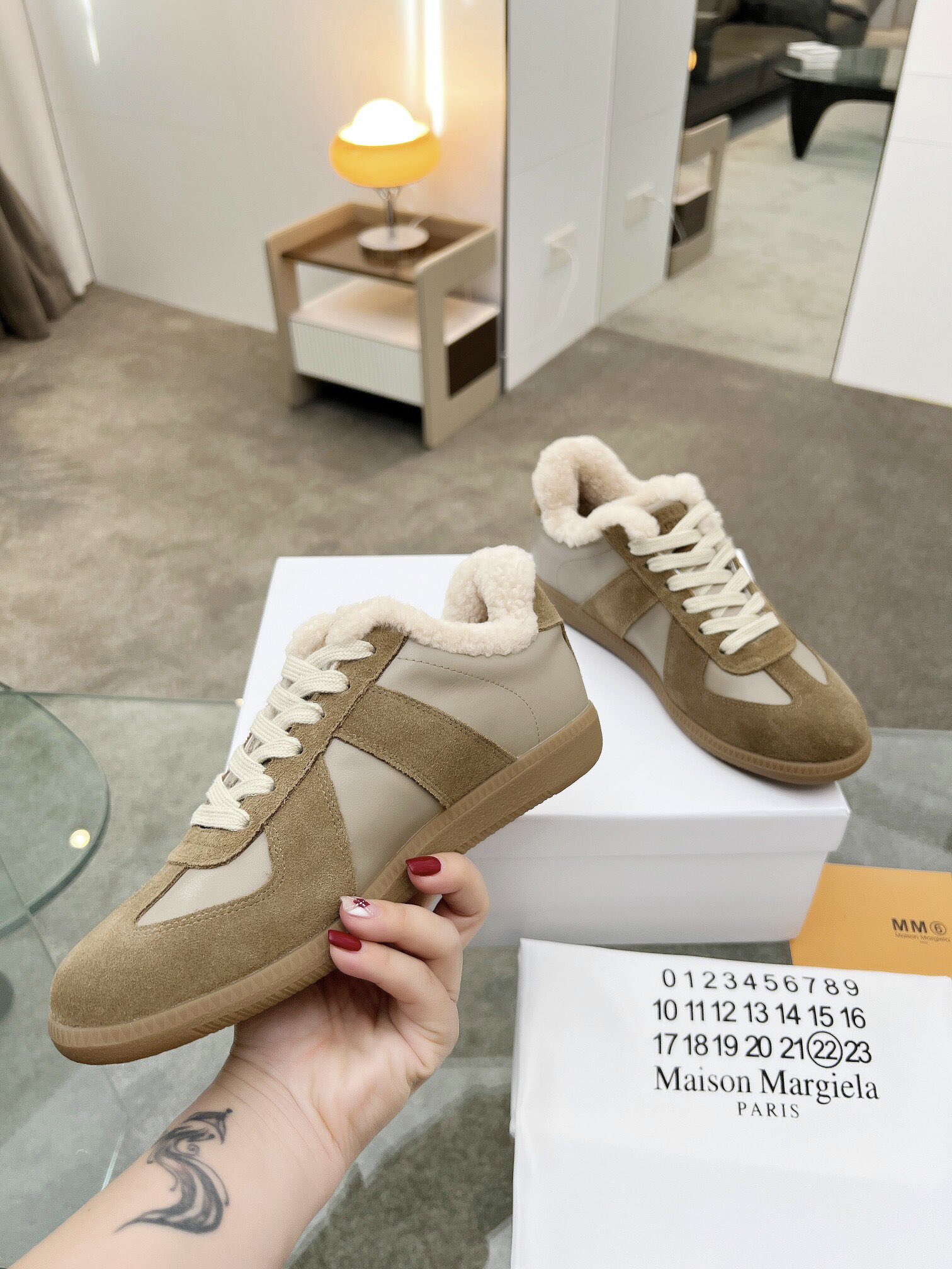 MM6 German Trainer Wool Lined Sneakers Beige
