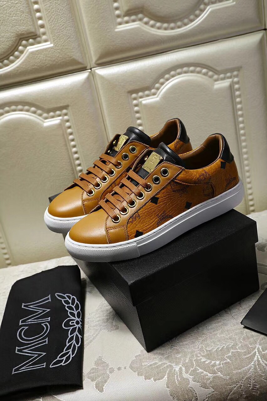 MCM Leather Low-Top Sneakers Gold Hardware Brown