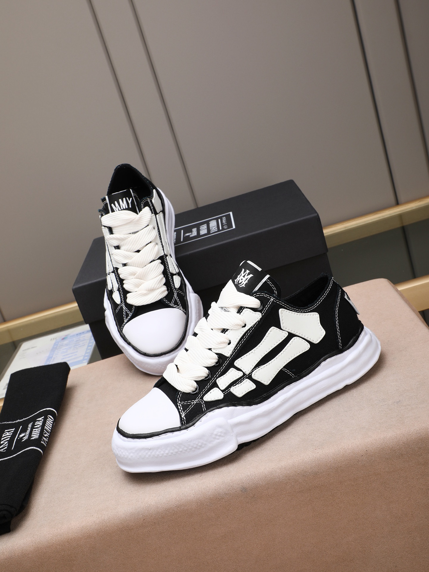 Maison Mihara Yasuhiro Bones Low-Top Sneakers Black/White