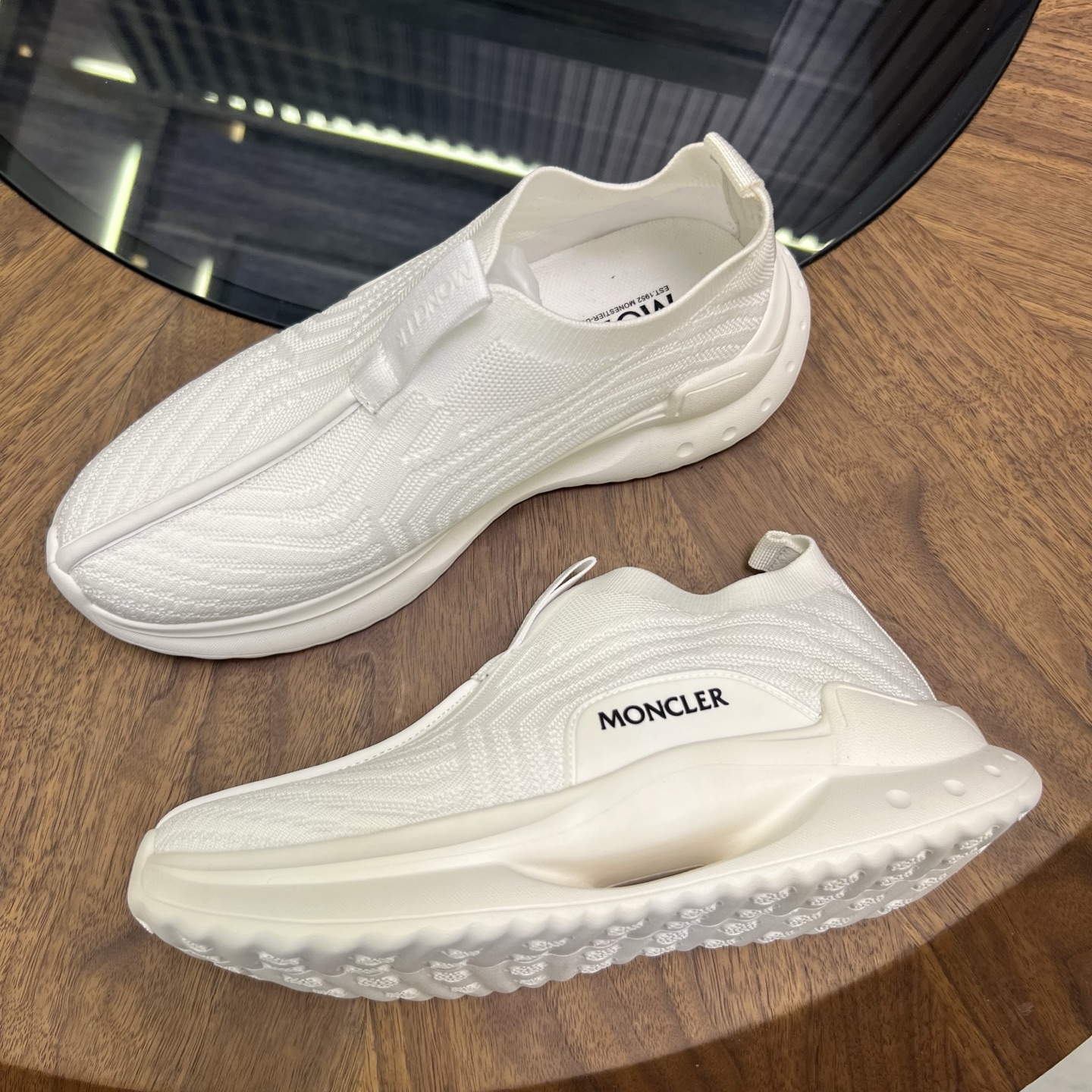 Moncler Knit Slip-On Sneakers White