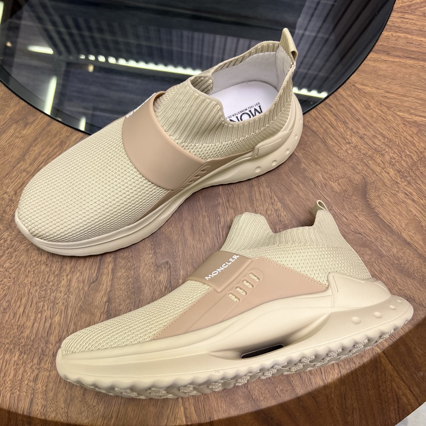Moncler Knit Slip-On Sneakers Beige