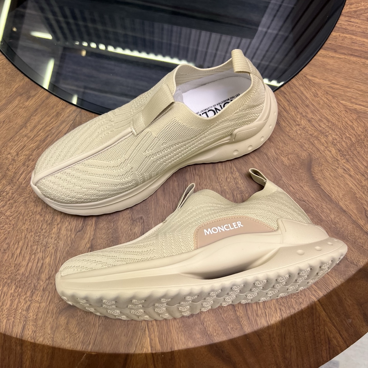 Moncler Knit Slip-On Sneakers Beige