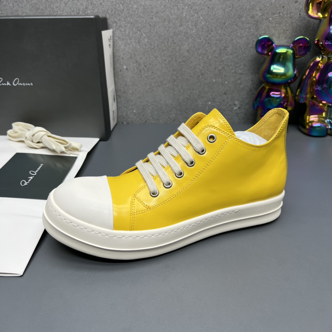 Rick Owens Low-Top Leather Sneakers Yellow