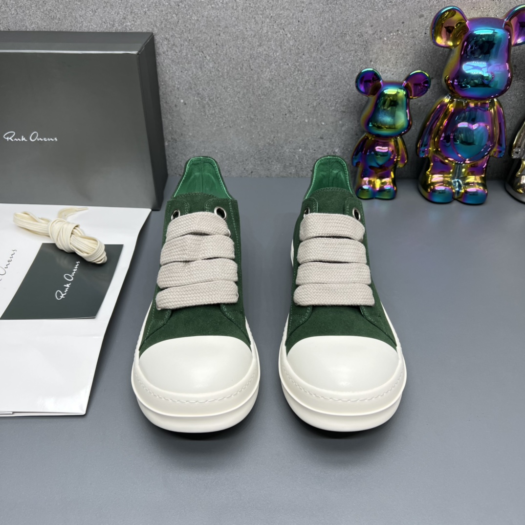 Rick Owens Minimalist Leather Low-Top Sneakers Green