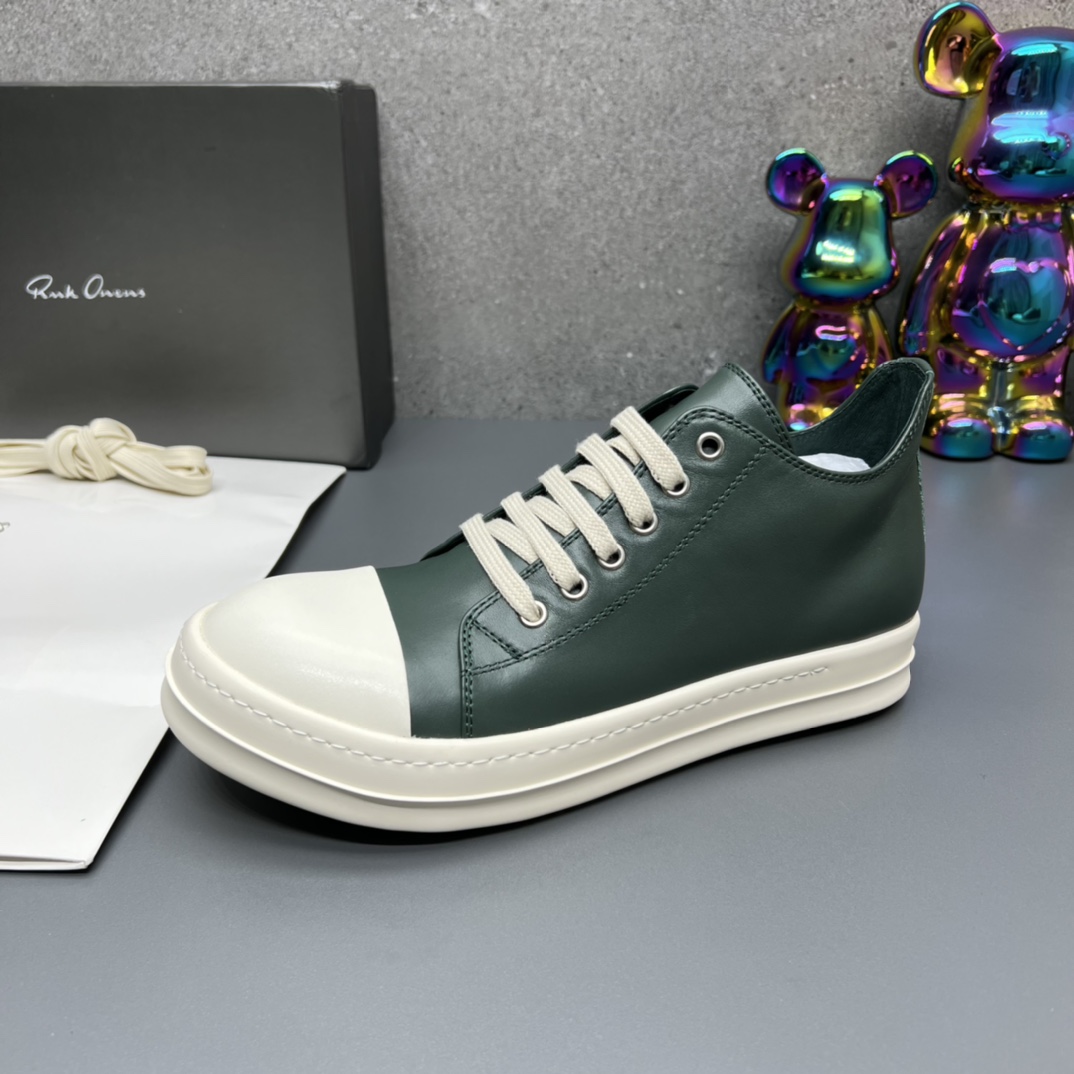 Rick Owens Leather Low-Top Sneakers Green
