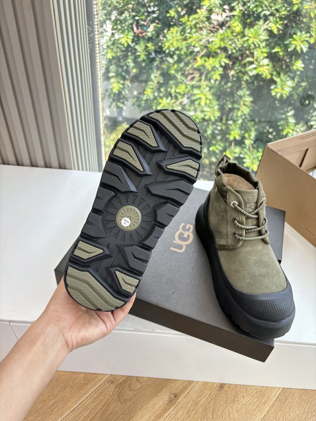 UGG Suede Wool-Lined Platform Boots Olive