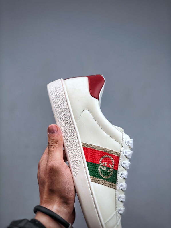Gucci Ace Stripe Leather Sneakers Beige