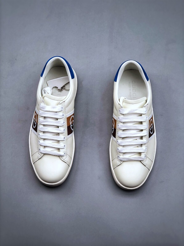 Gucci Ace Low-Top Leather Sneakers White/Blue