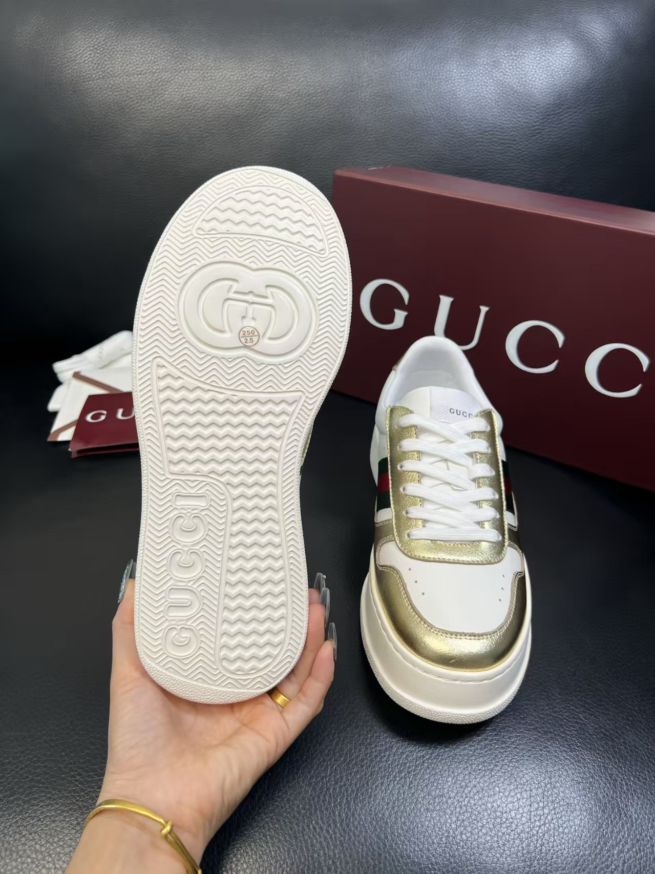 Gucci Web Stripe Platform Sneakers Gold