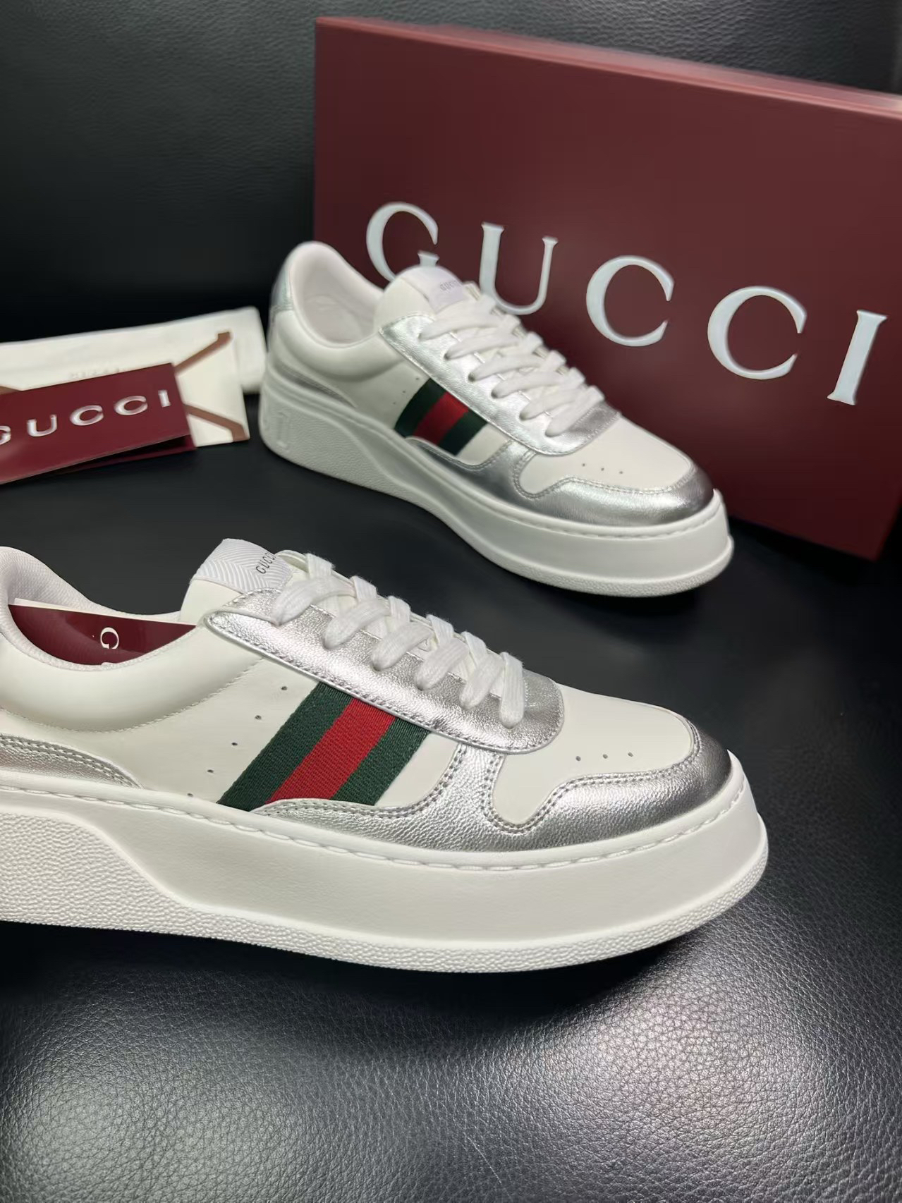 Gucci Platform Sneaker White Silver