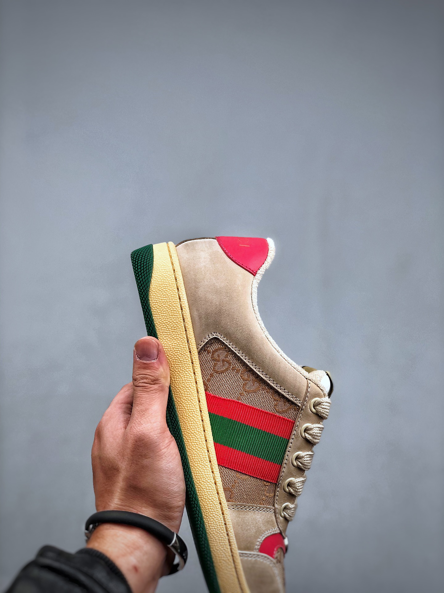 Gucci Distressed Screener Sneakers Beige