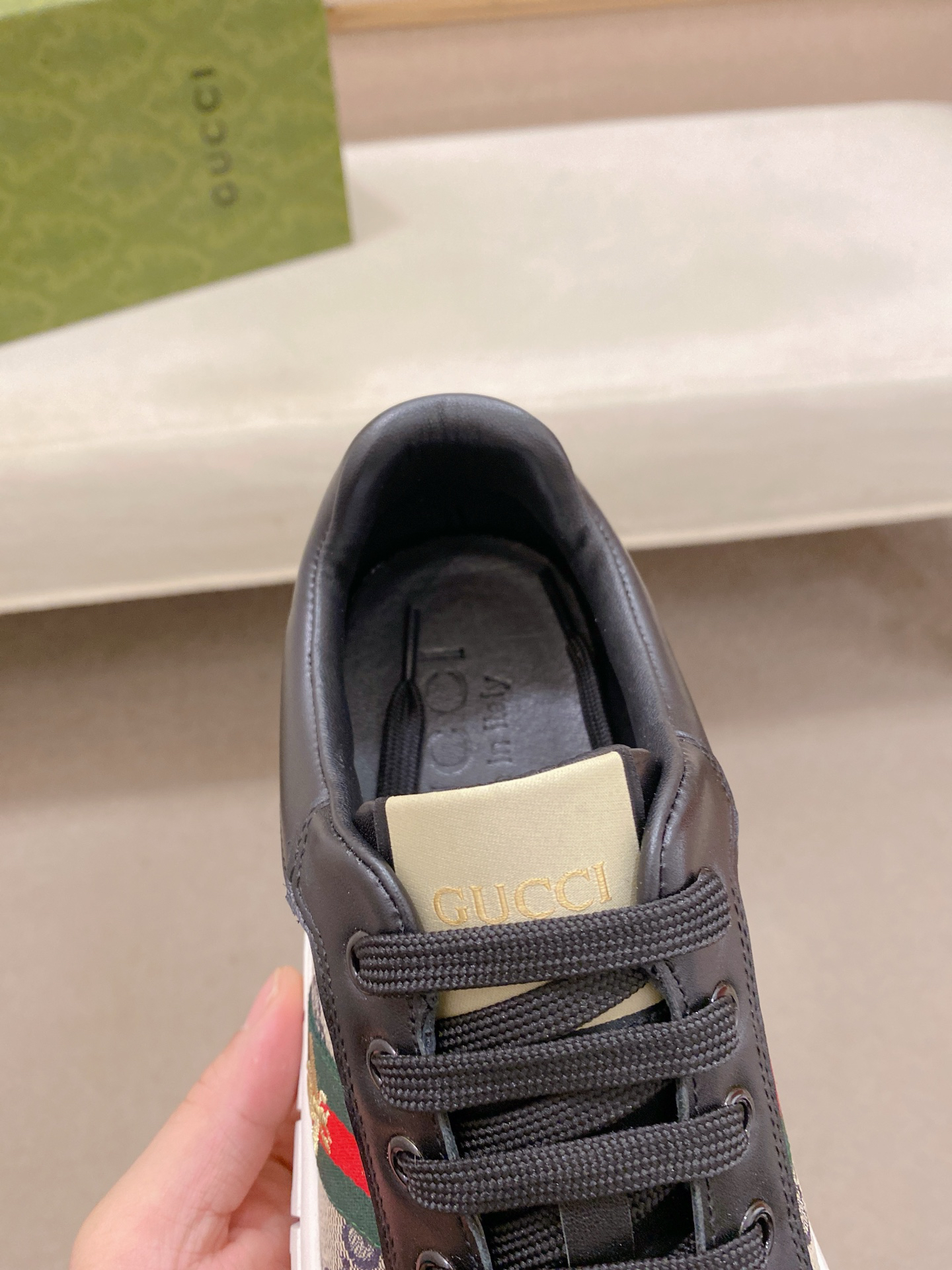 Gucci GG Web Bee Low-Top Sneakers Black