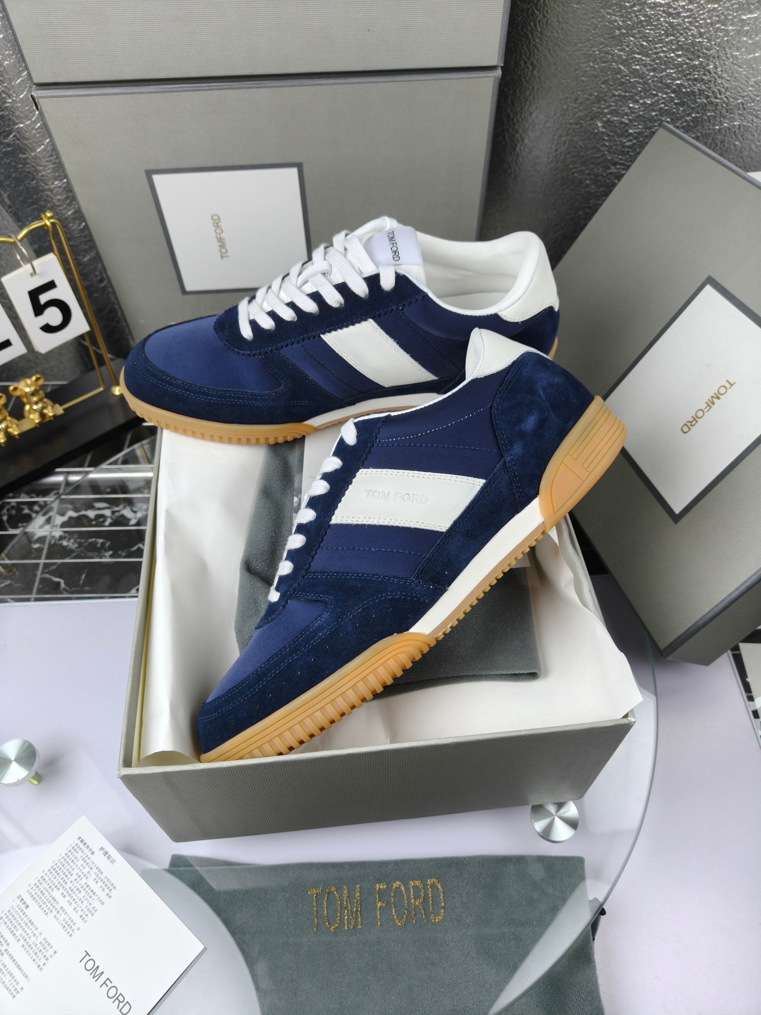 Tom Ford Retro Low-Top Sneakers Navy