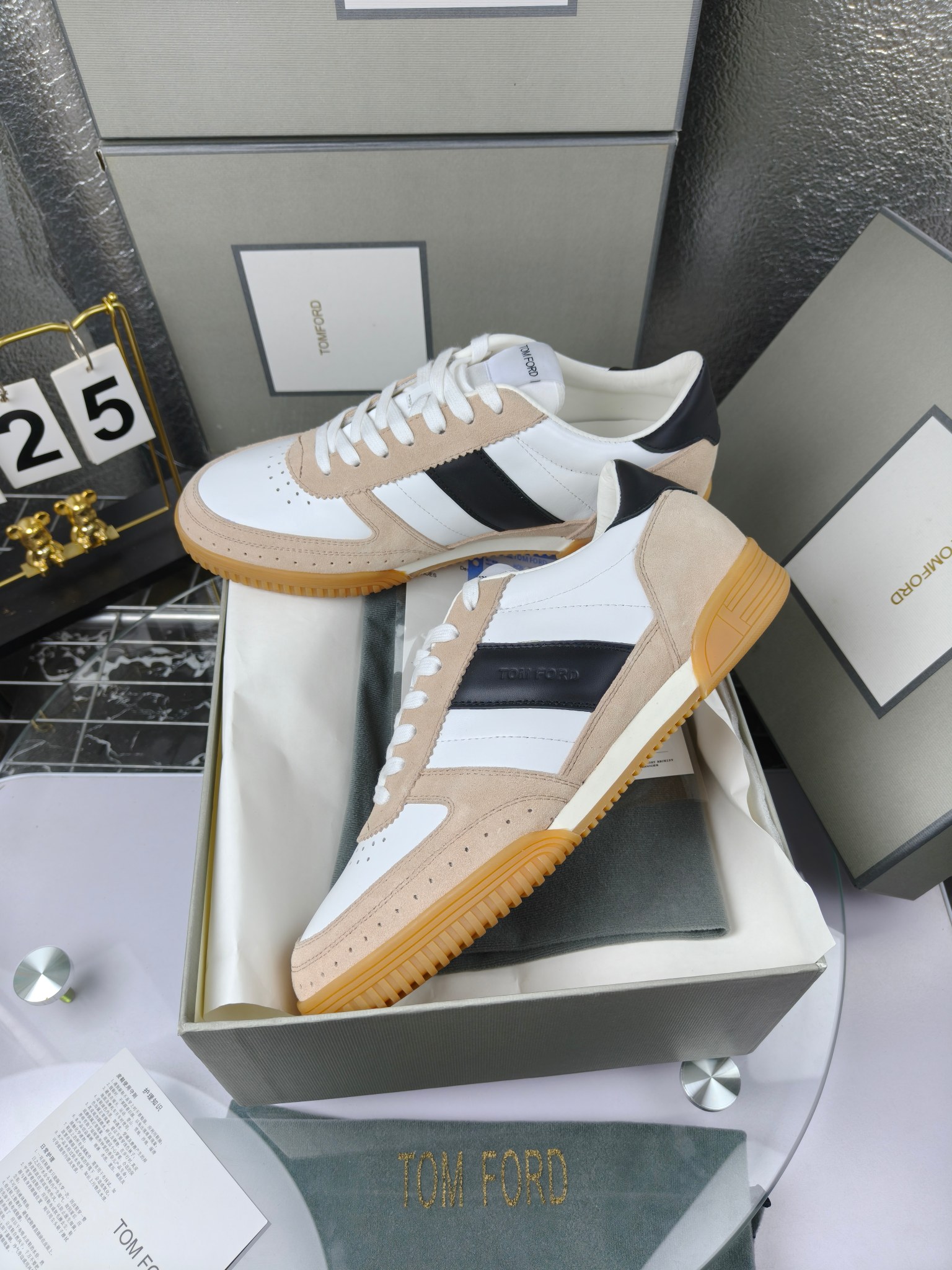 Tom Ford Couple Low-Top Sneakers White Beige Black
