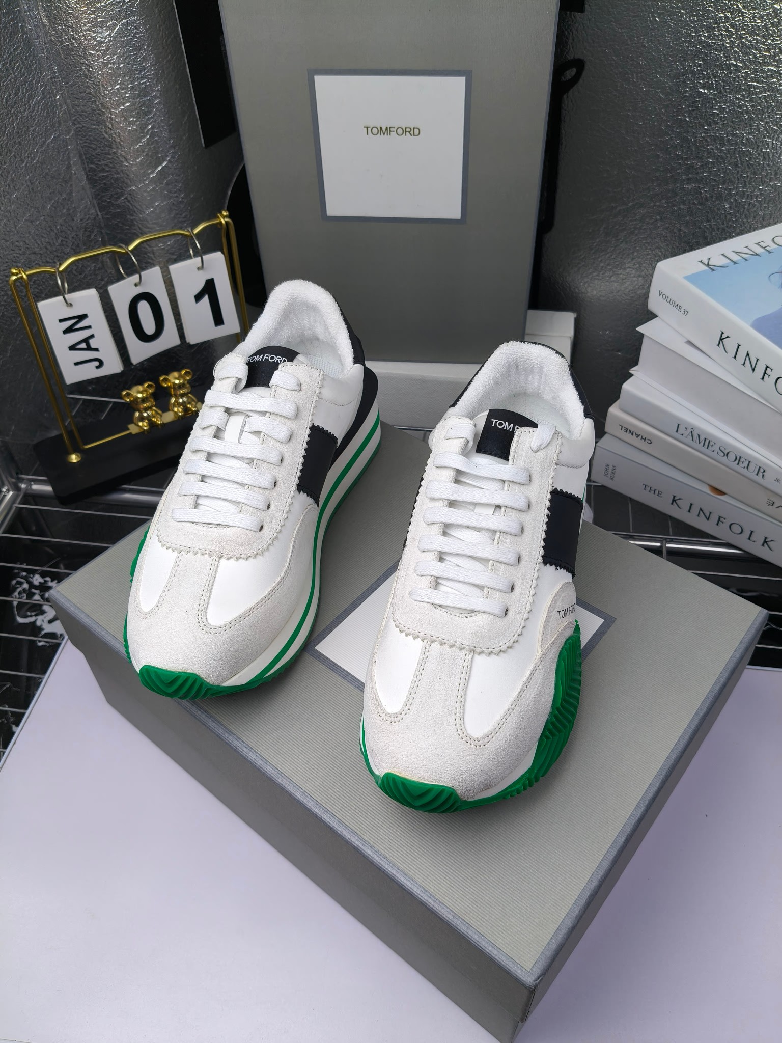 Tom Ford Retro Platform Sneakers White/Black/Green