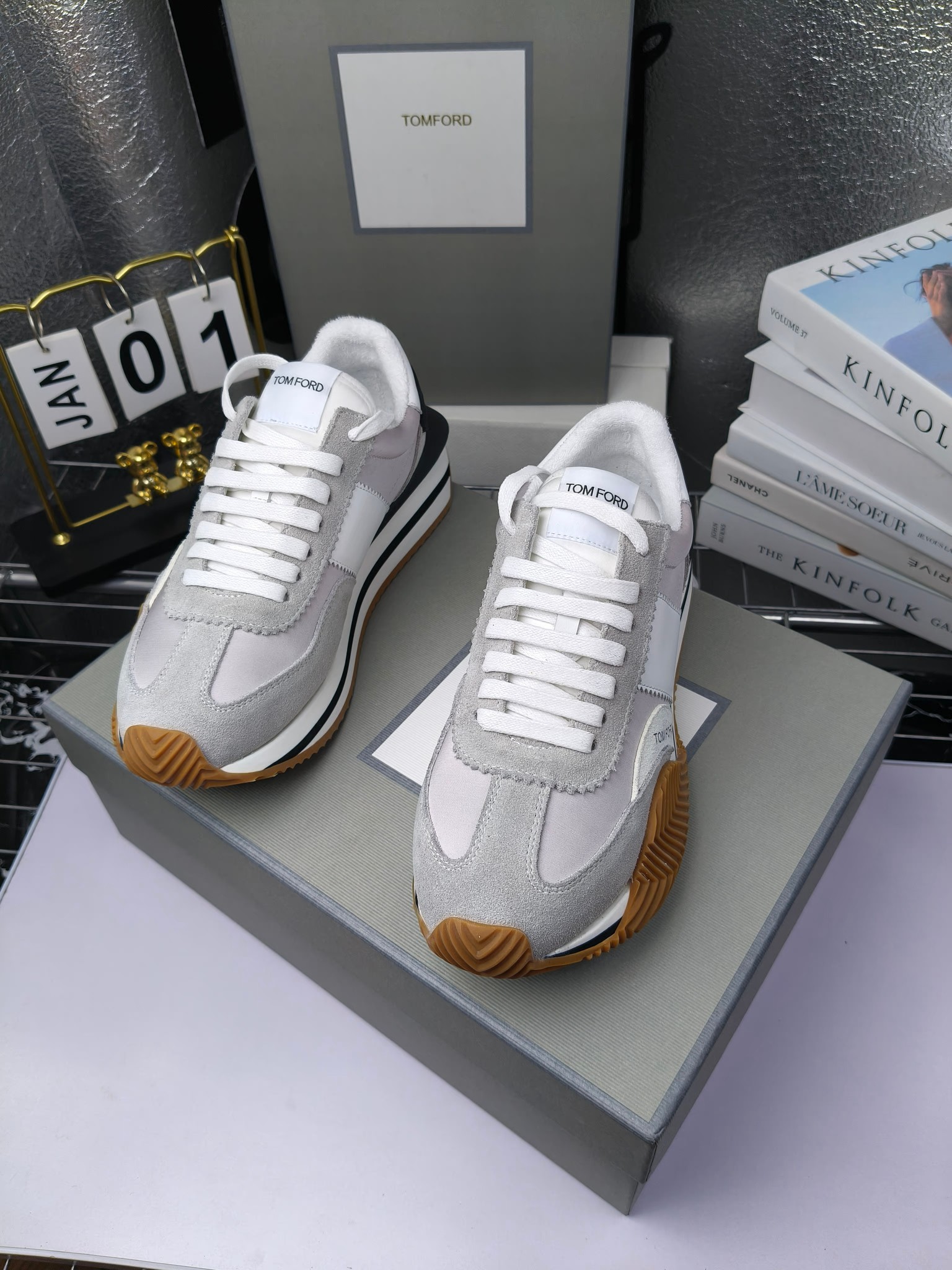 Tom Ford Retro Platform Sneakers Grey/White