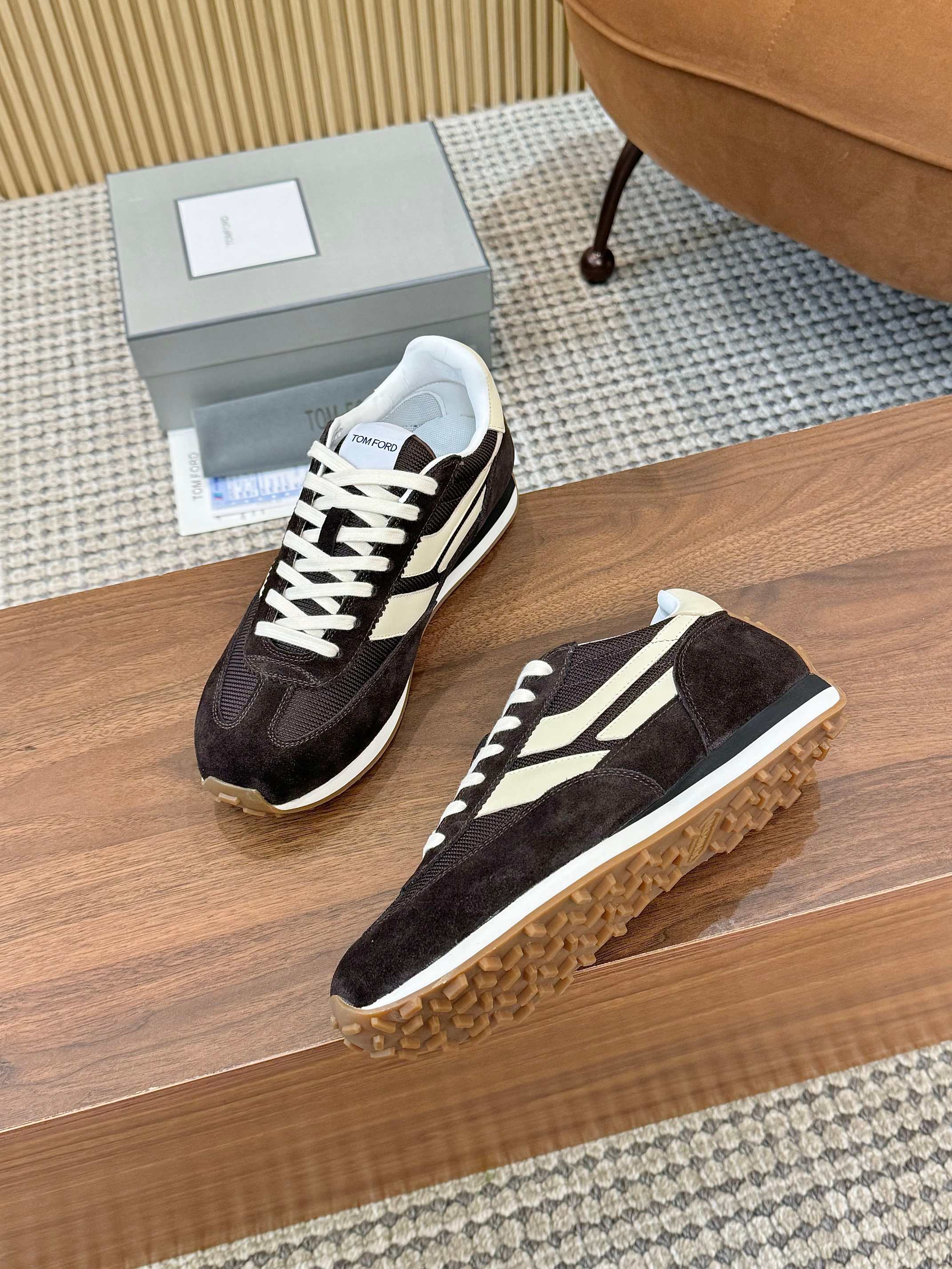 Tom Ford Retro Low-Top Sneakers Black/White