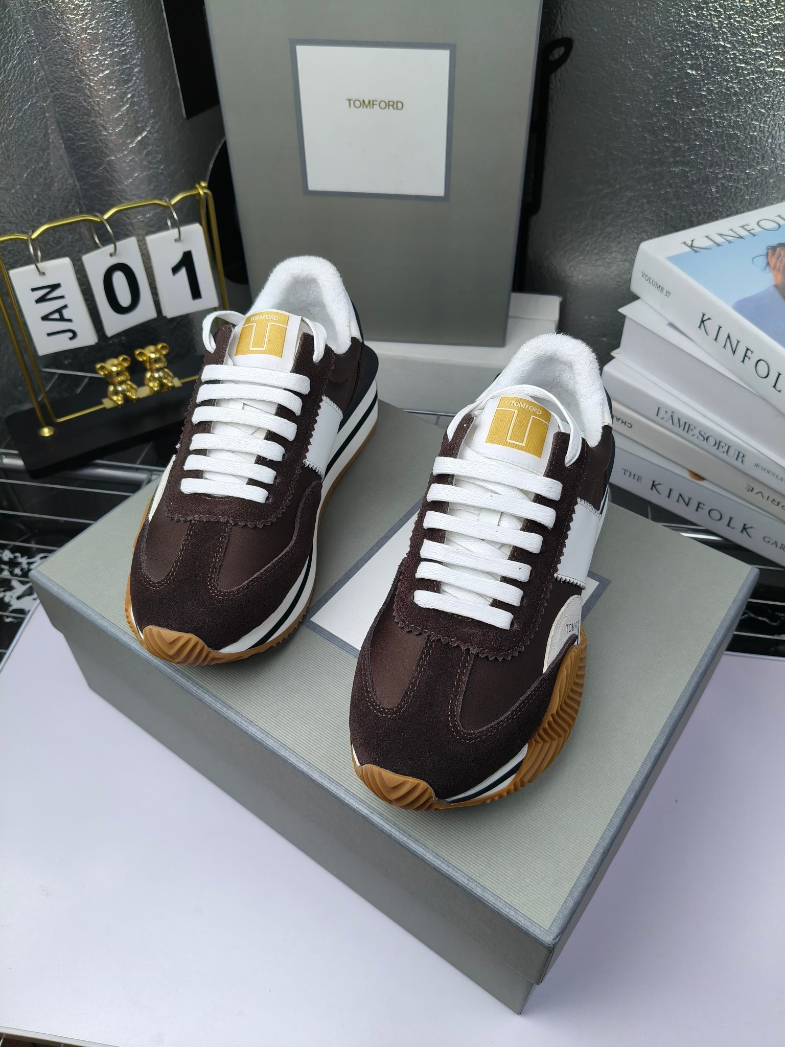 Tom Ford Retro Lift Sneakers Brown/White