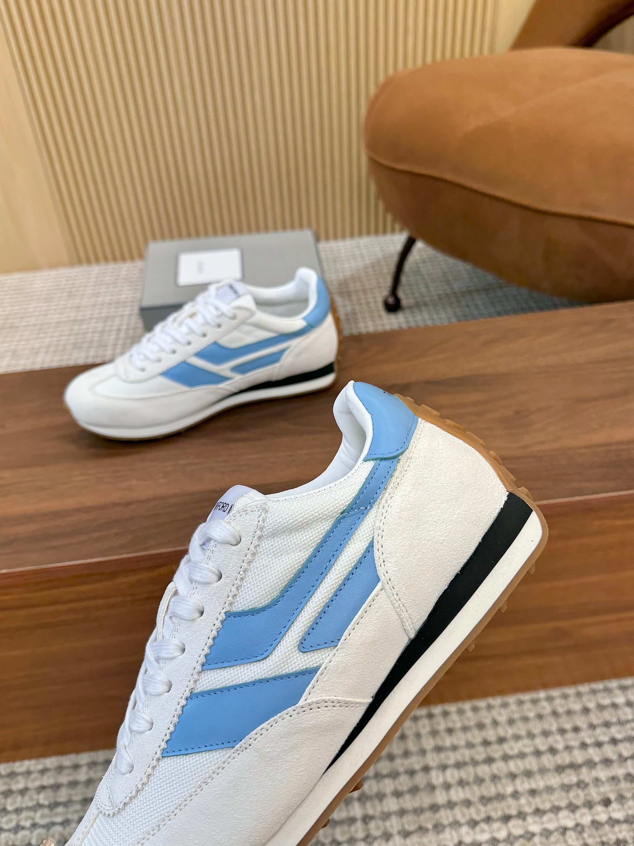 Tom Ford Retro Low-Top Sneakers White/Blue