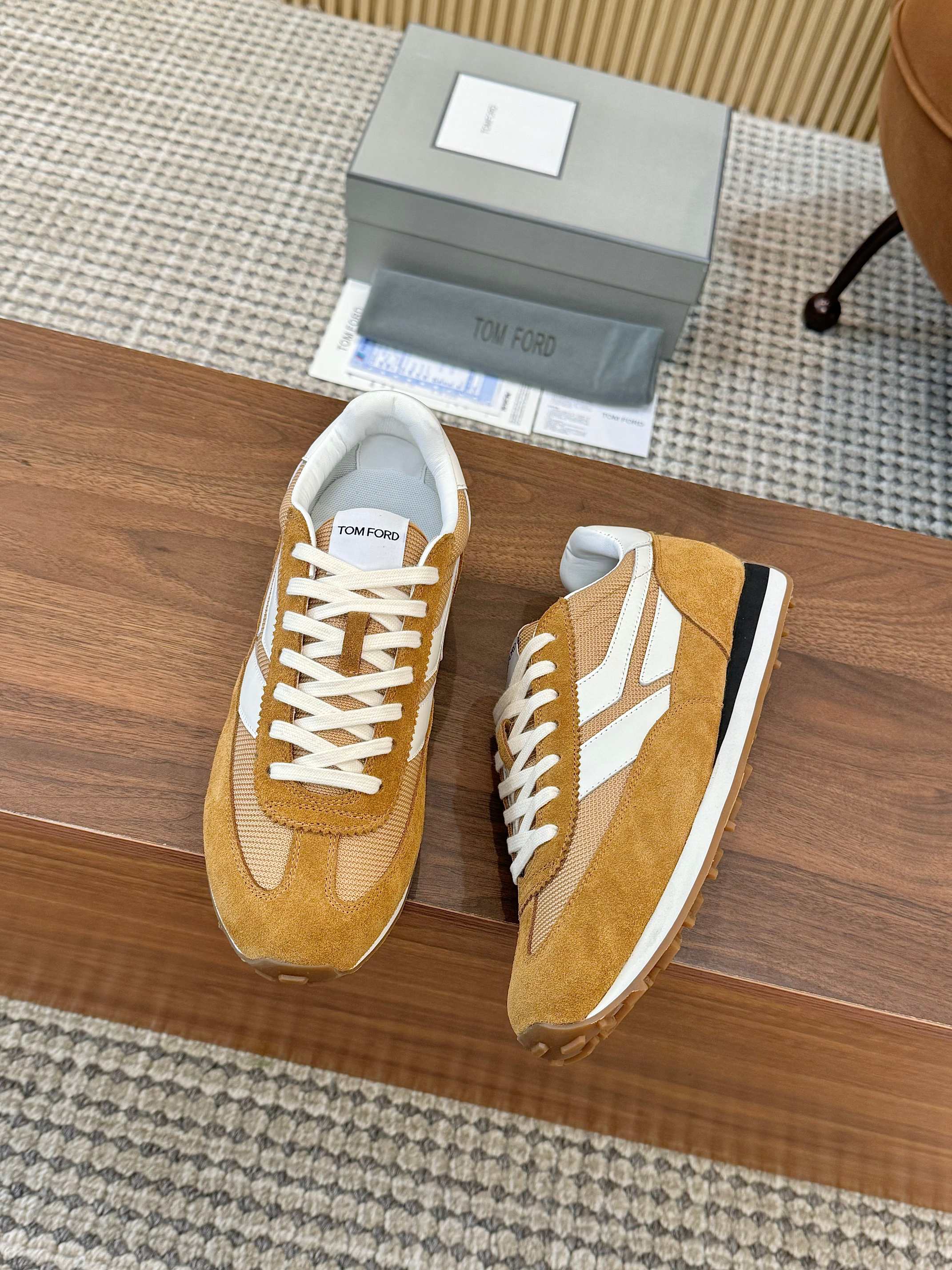 Tom Ford Retro Low-Top Sneakers Tan