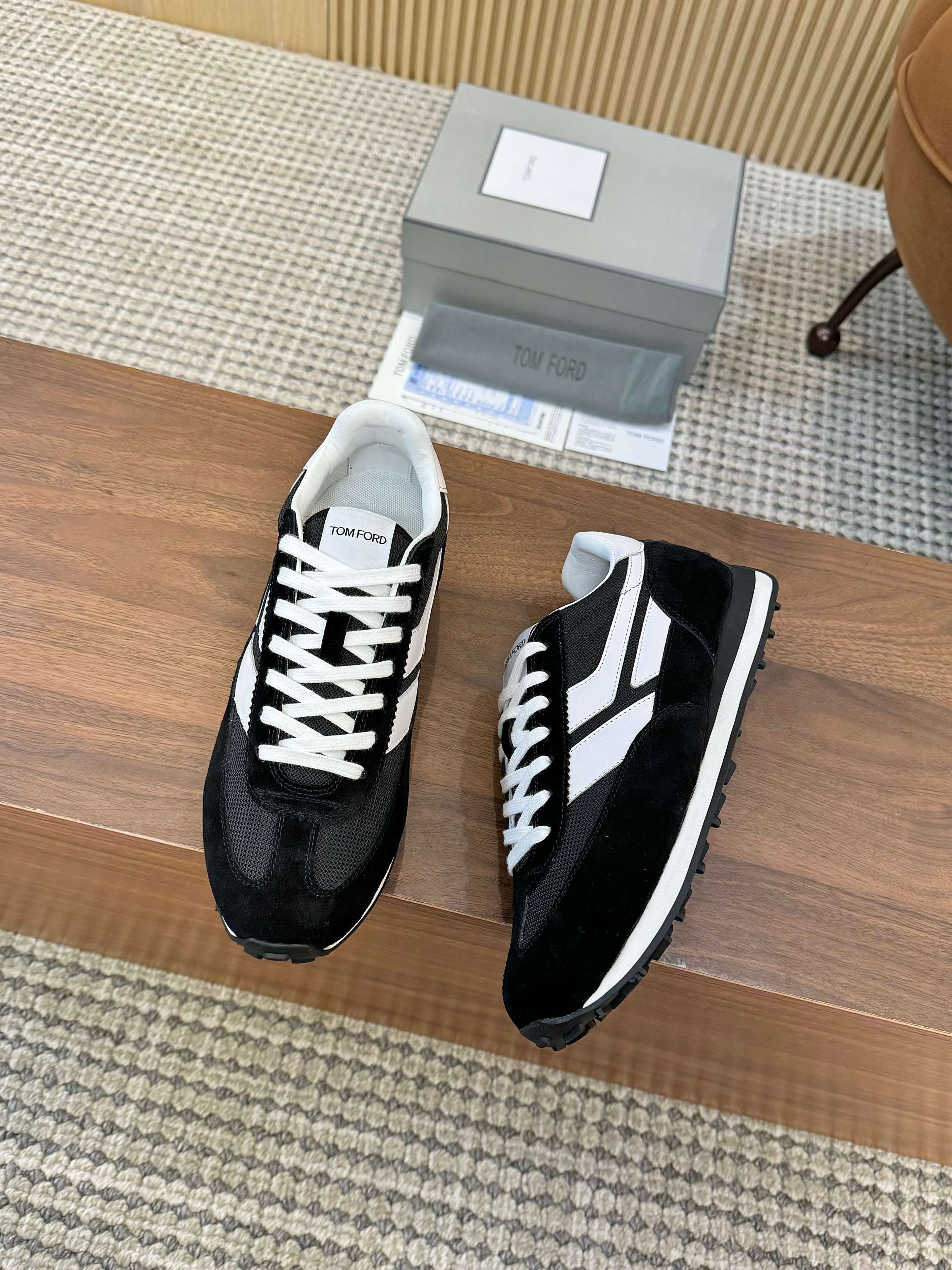 Tom Ford Retro Low-Top Sneakers Black/White
