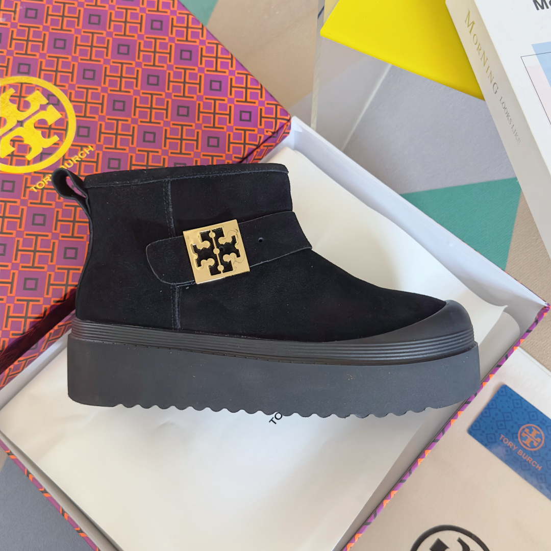Tory Burch Mellow Shearling Platform Snow Boots Black