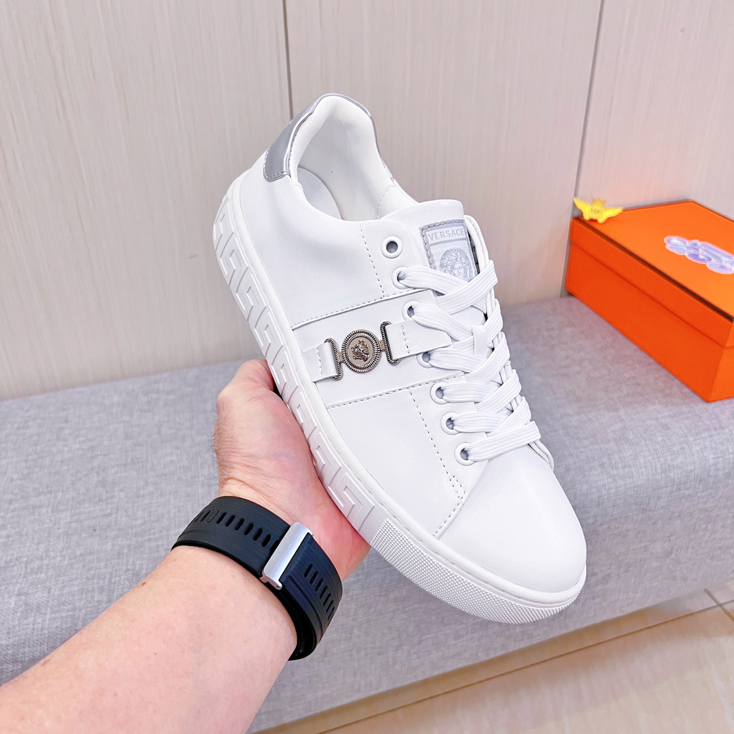 Versace Leather Low-Top Sneakers White/Silver