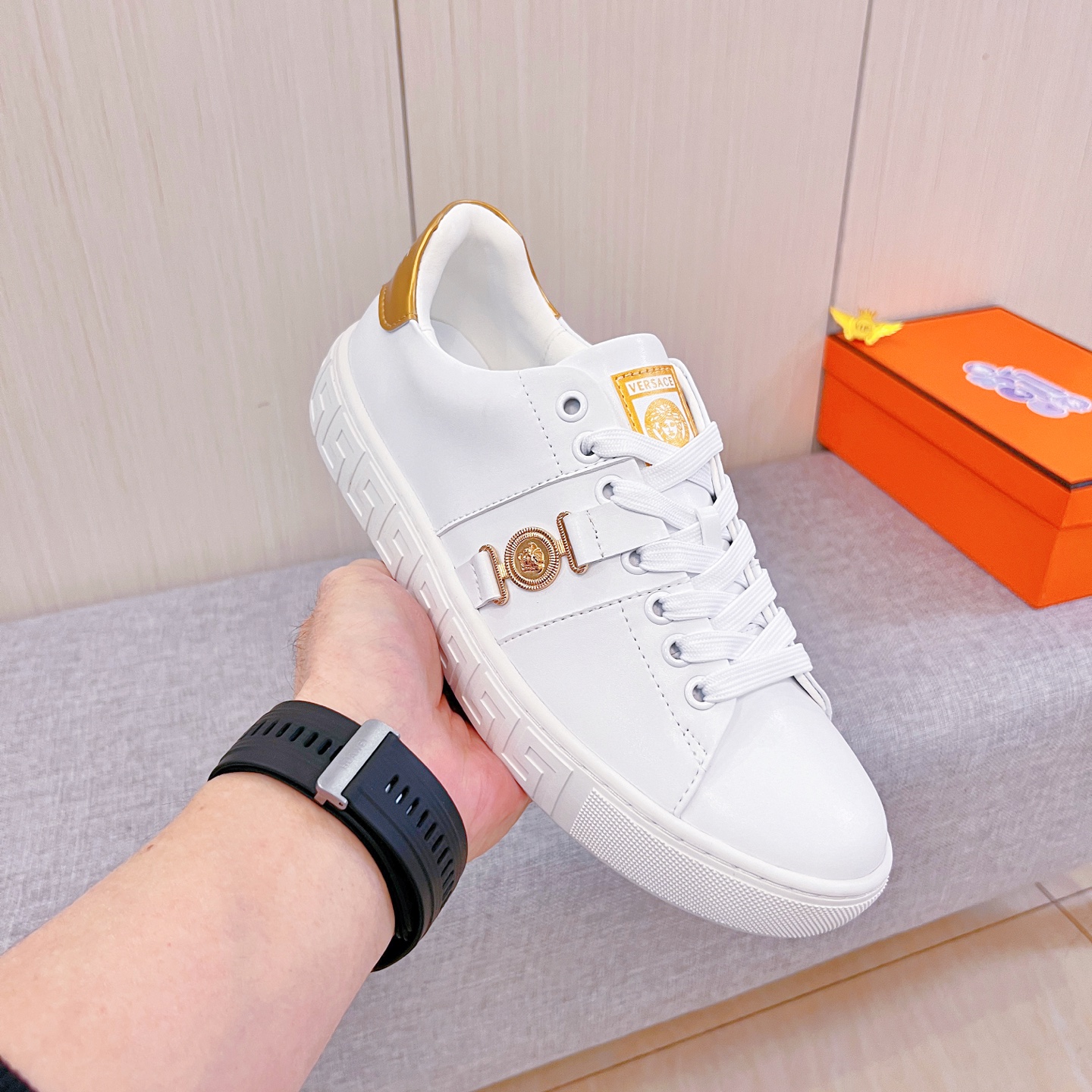 Versace Leather Low-Top Sneakers White/Gold