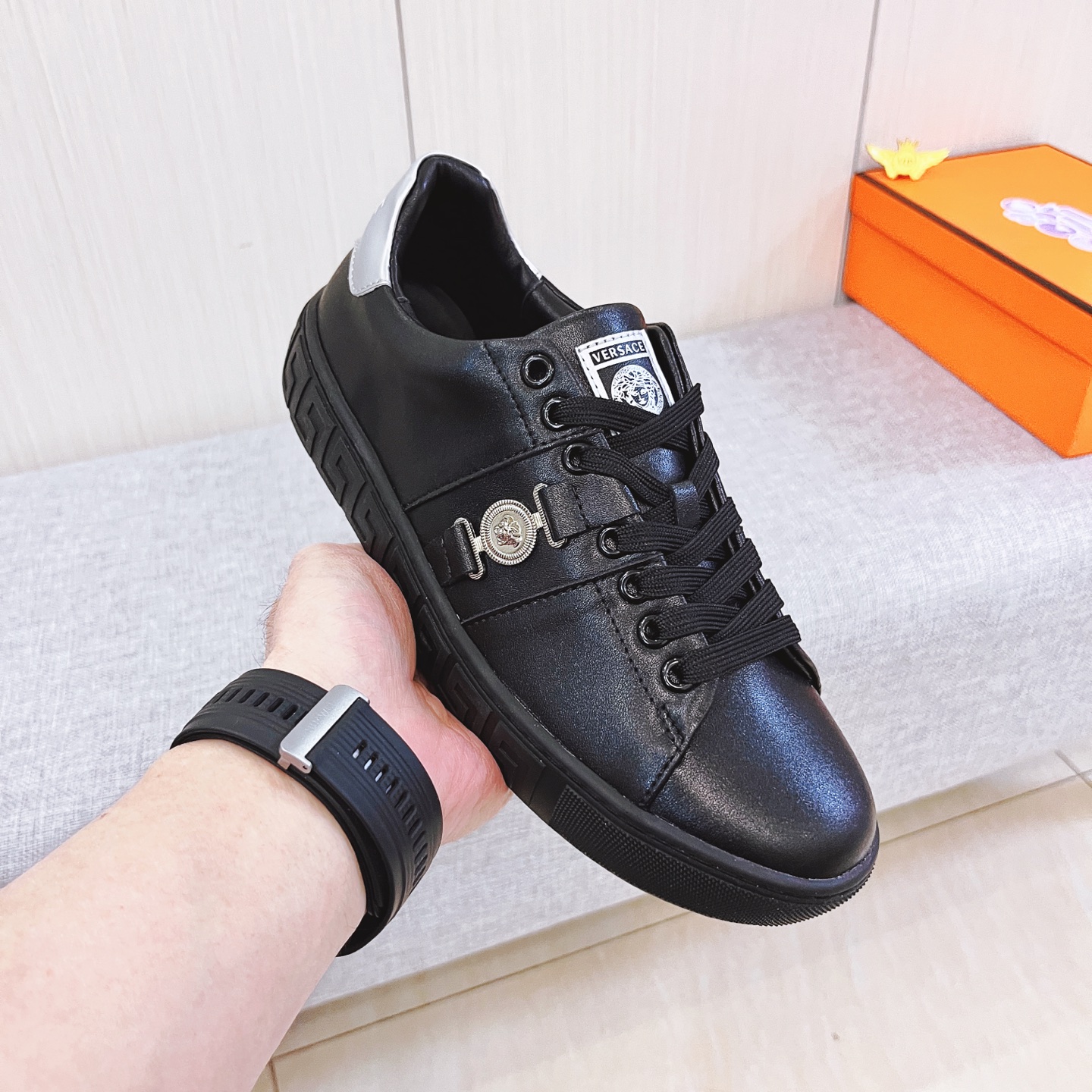 Versace Leather Low-Top Sneakers Black