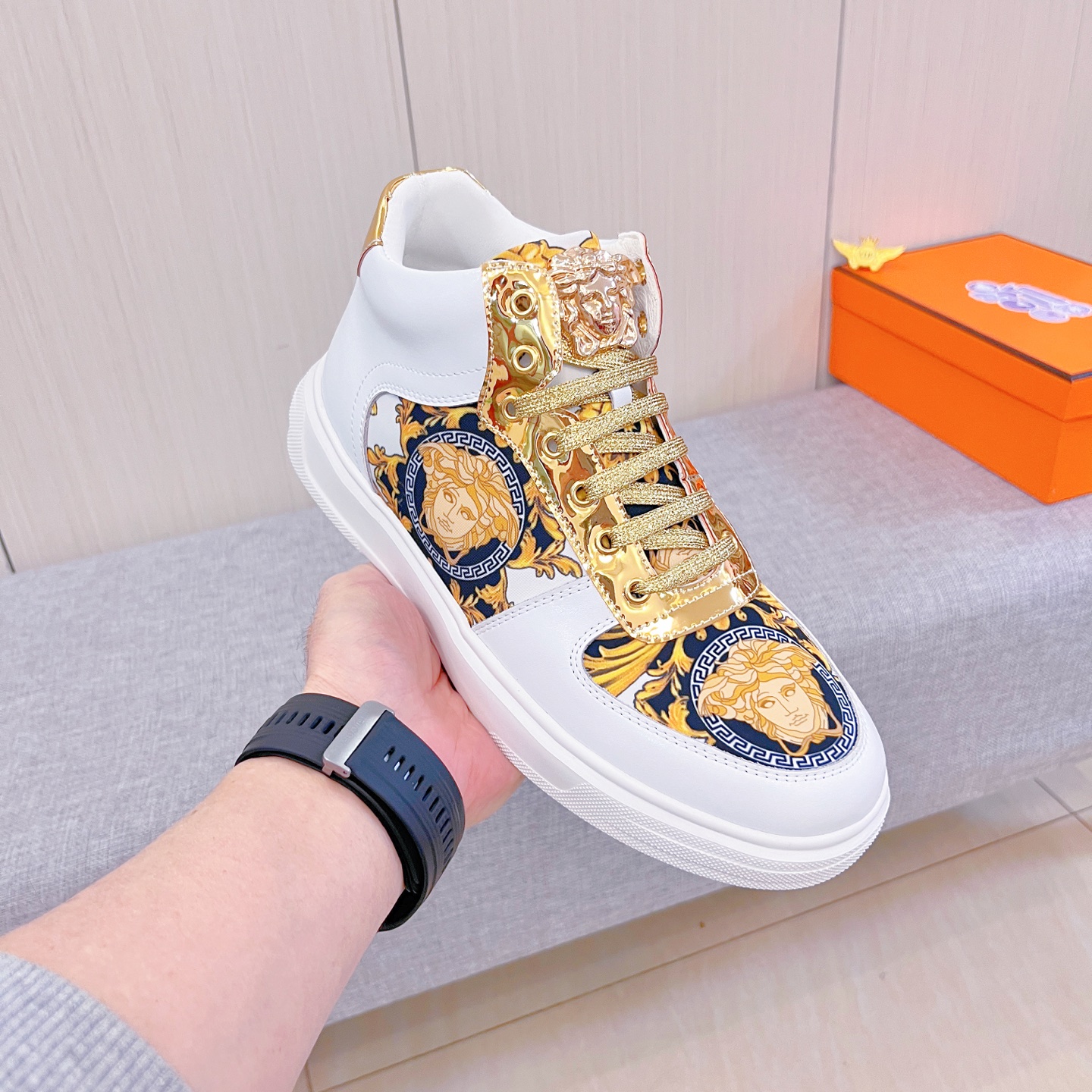 Versace Medusa High-Top Sneakers White/Gold