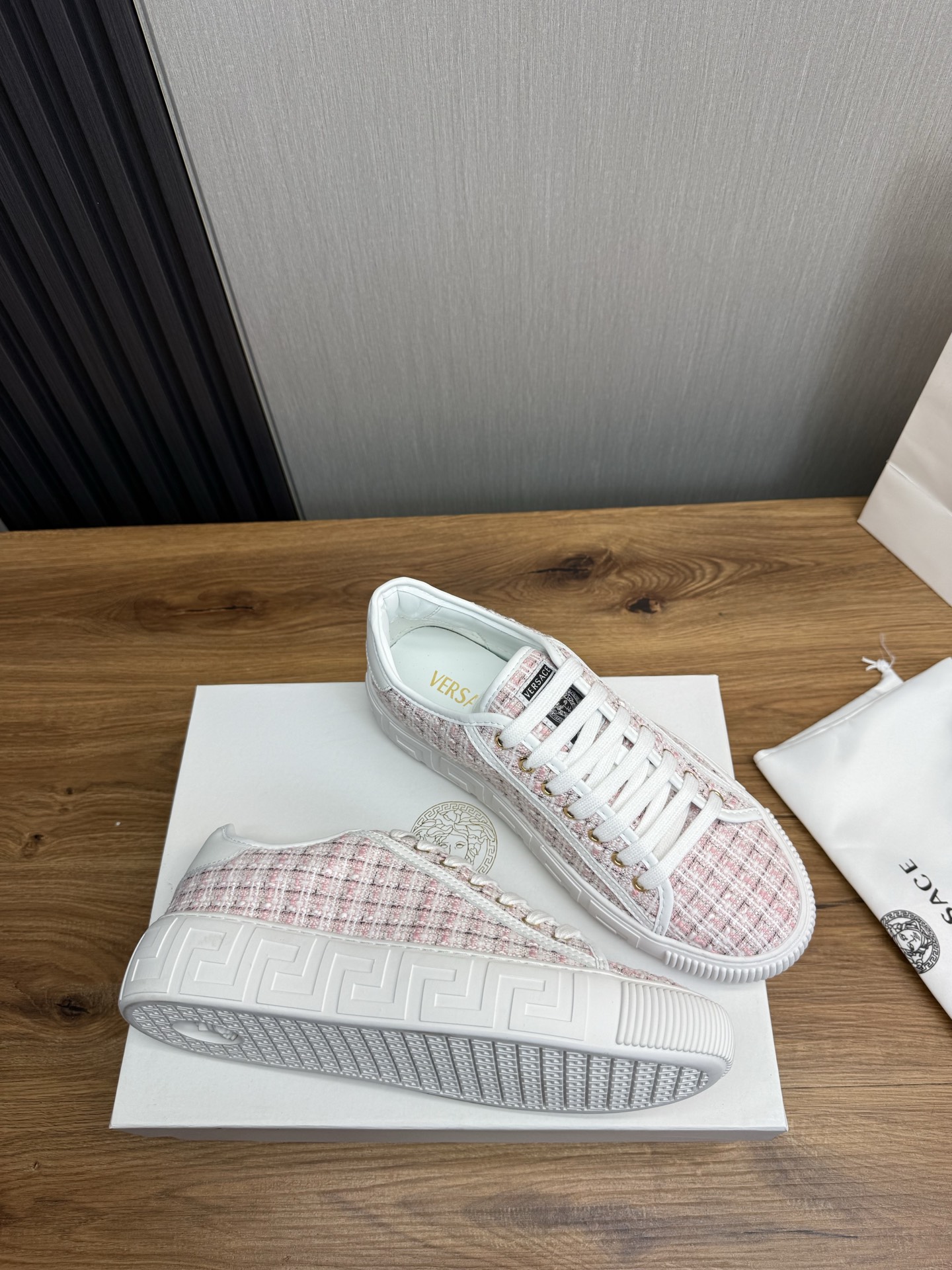 Versace Tweed Low-Top Sneakers Pink