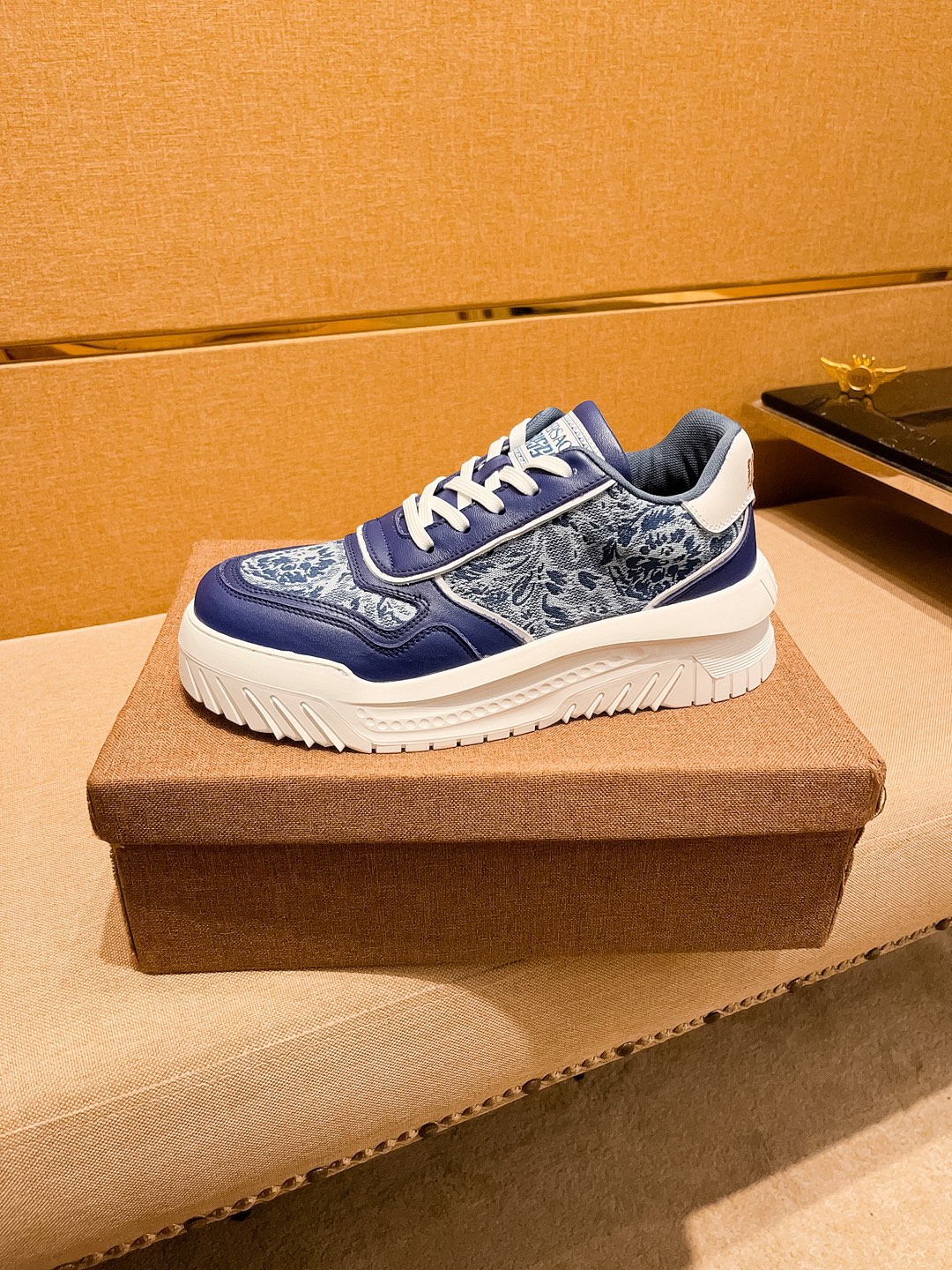 Versace Jacquard Low-Top Sneakers Blue