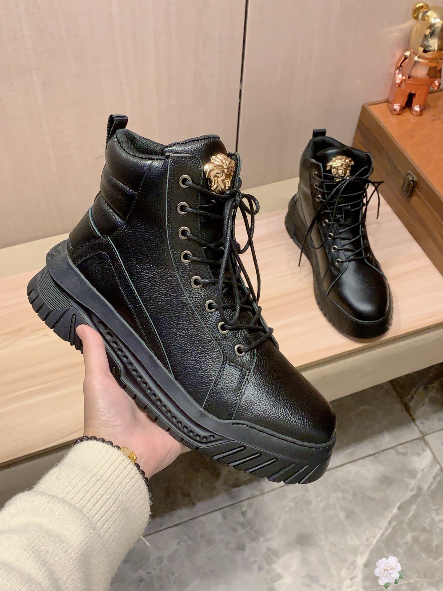 Versace Medusa High-Top Boots Black
