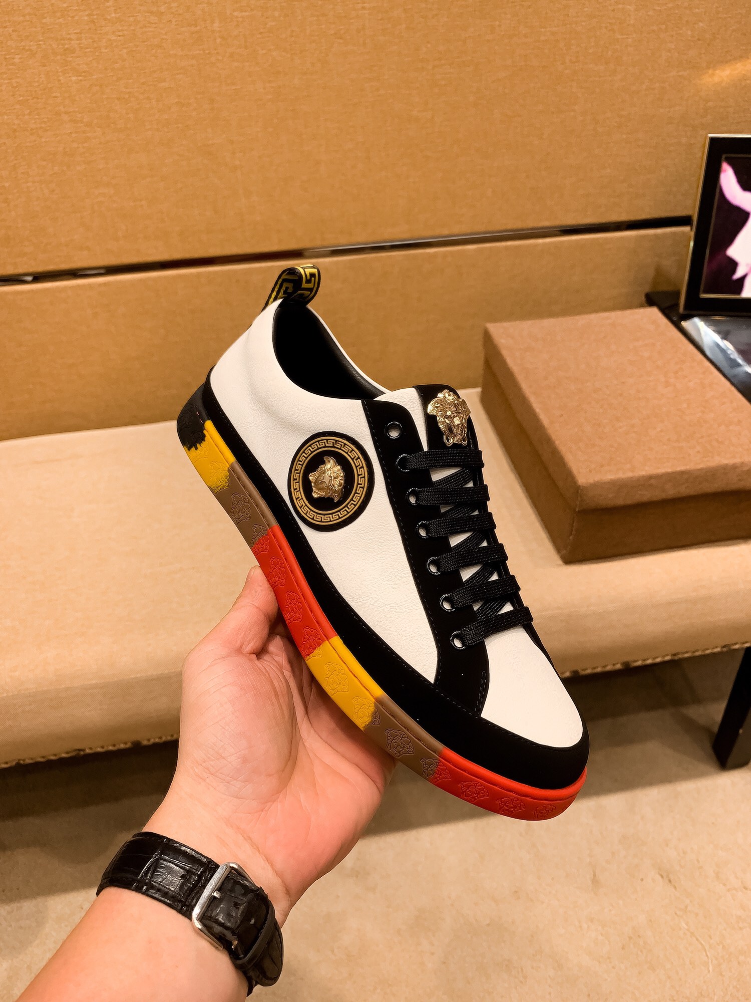 Versace Medusa Leather Low-Top Sneakers Black/White