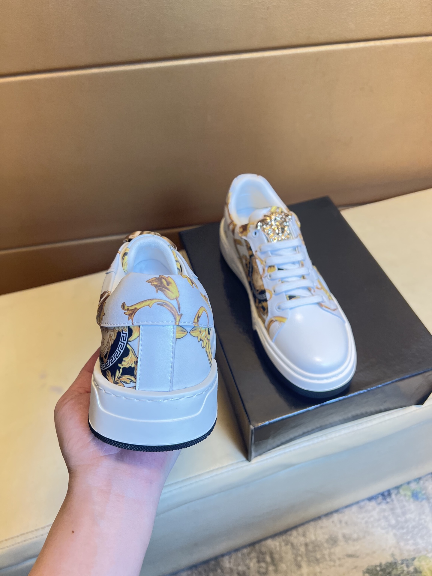 Versace Baroque Medusa Low-Top Sneakers White/Gold