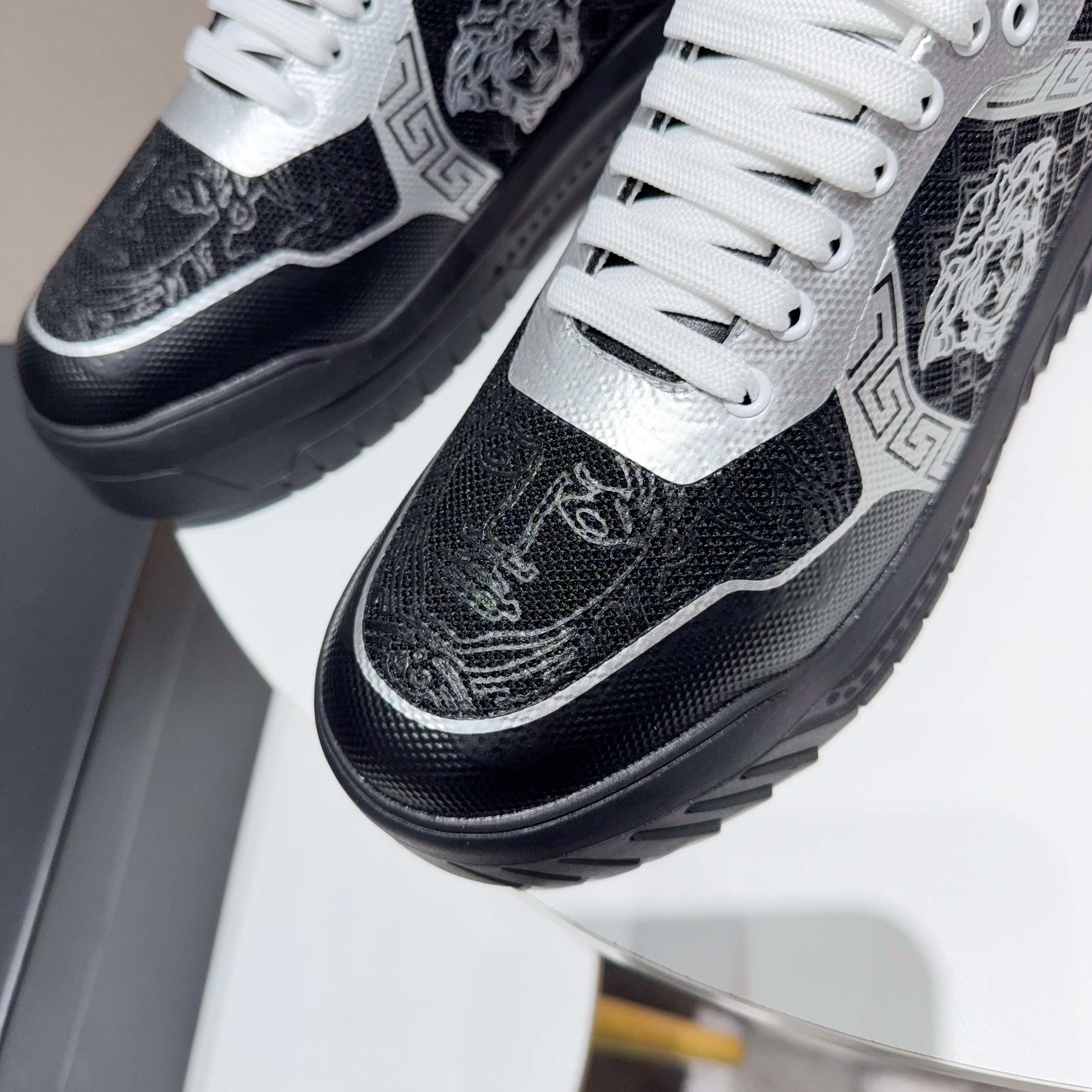 Versace Grace Labyrinth Knit Sneakers Black/Silver