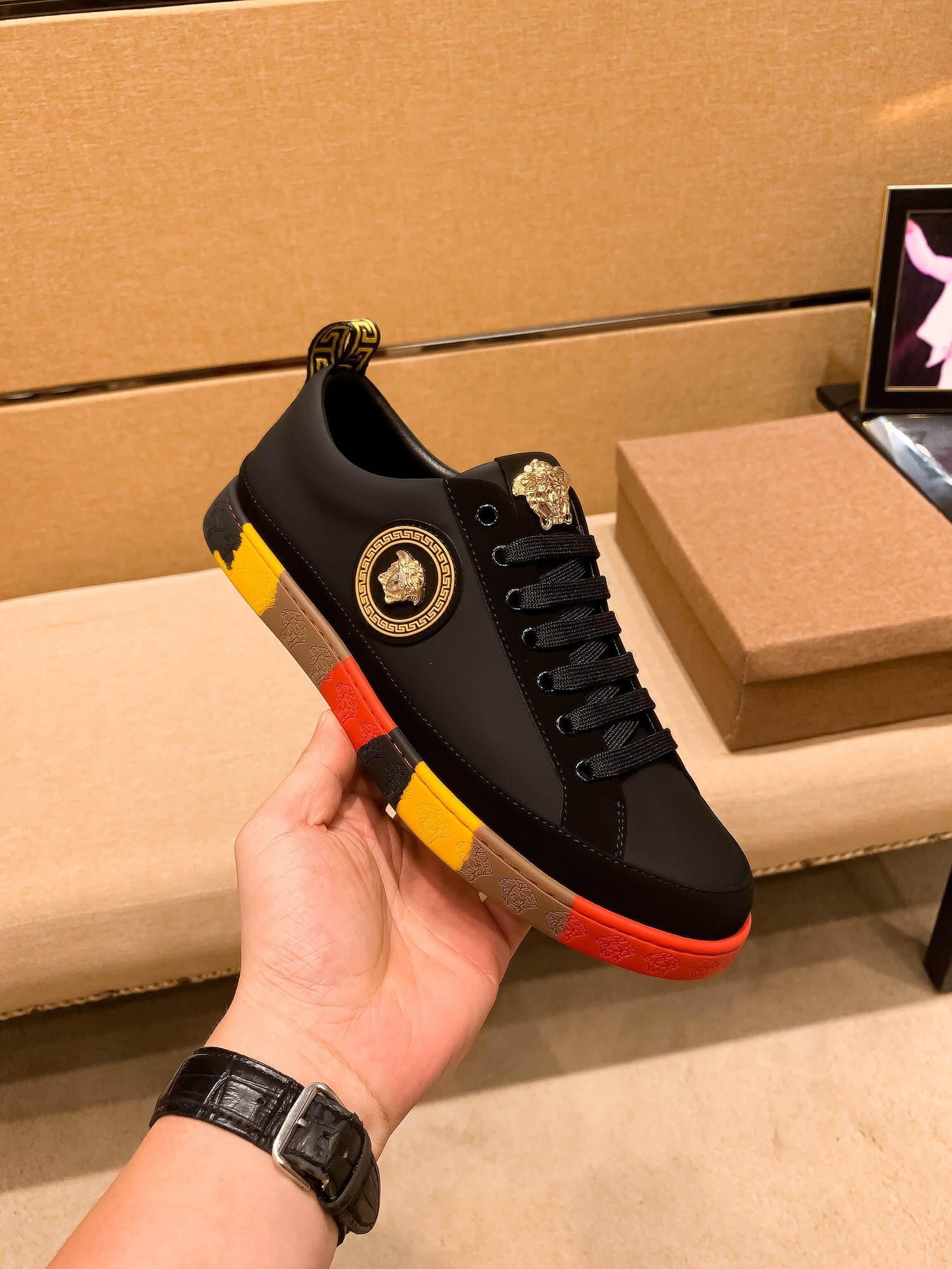 Versace Medusa Leather Sneakers Black