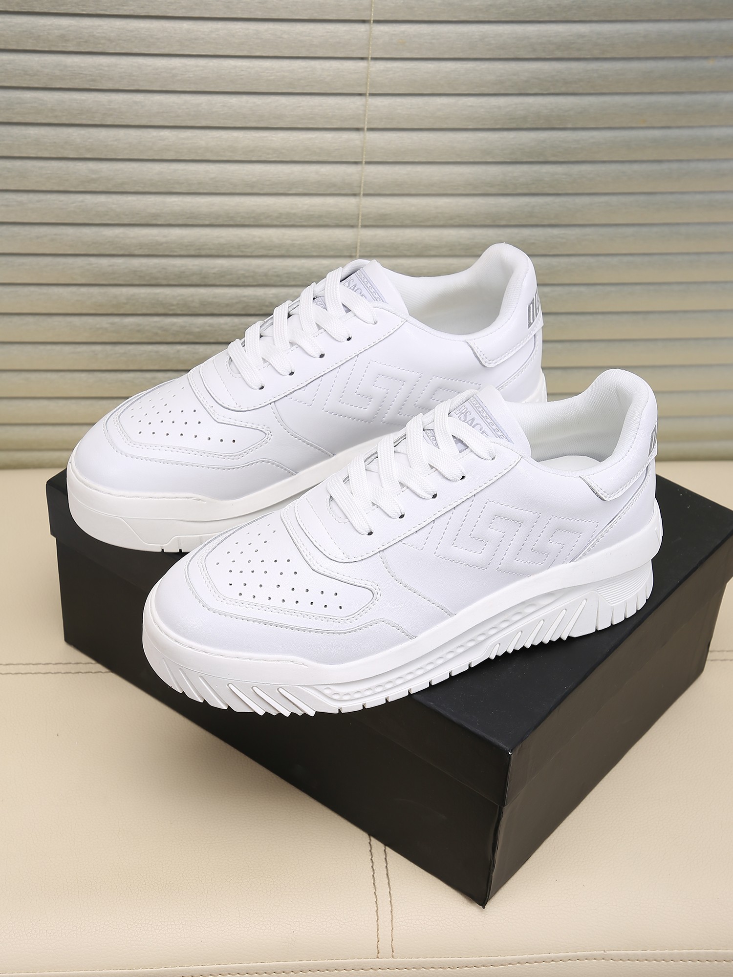 Versace Grace Labyrinth Knit Sneakers White