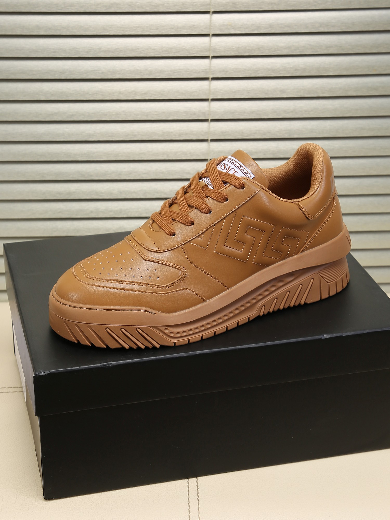 Versace Grace Labyrinth Knit Sneakers Brown