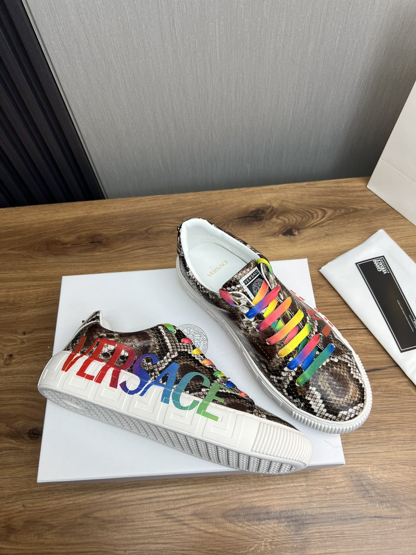 Versace Snakeskin Leather Sneakers Multi