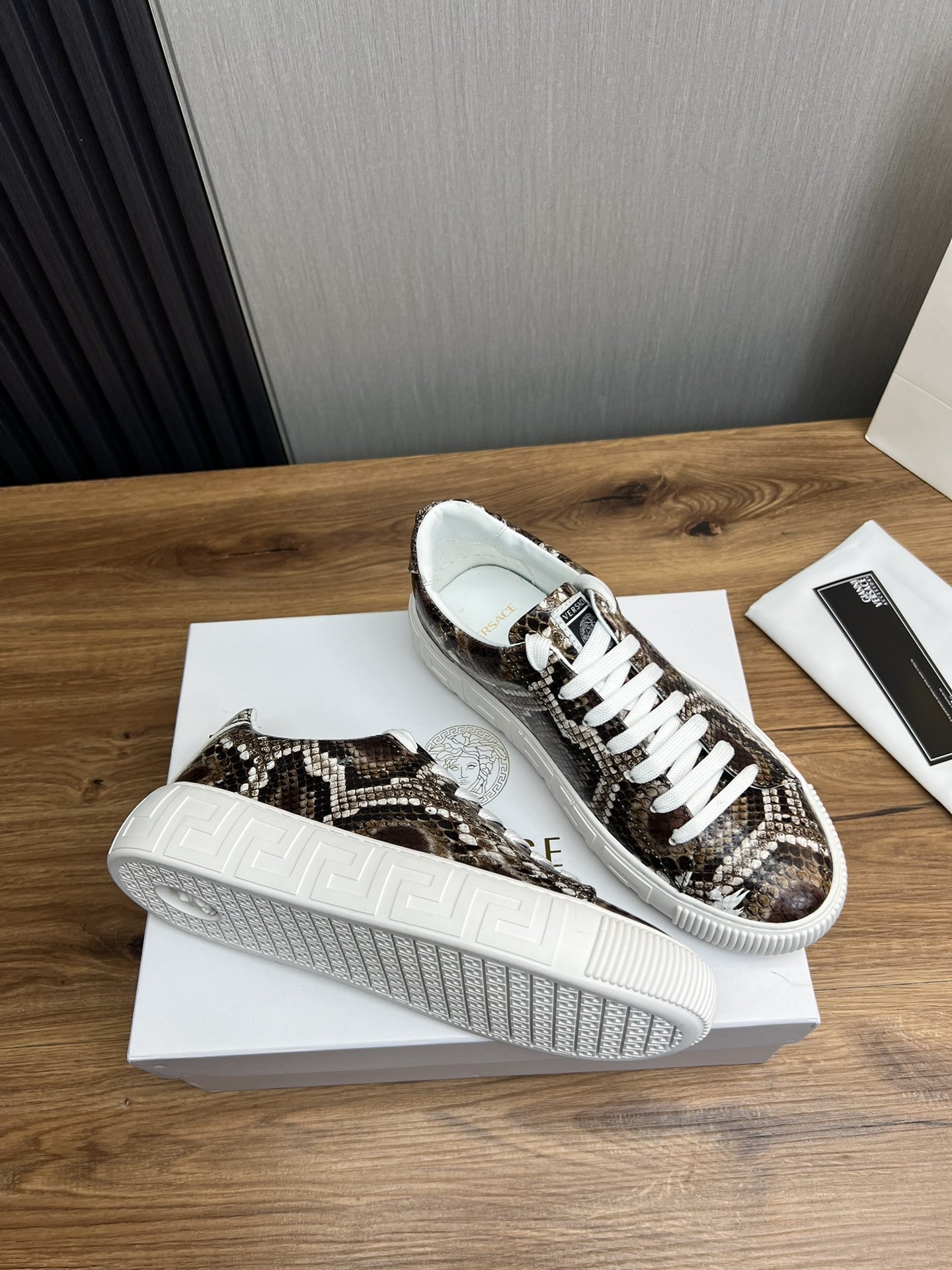 Versace Leather Platform Sneakers Brown