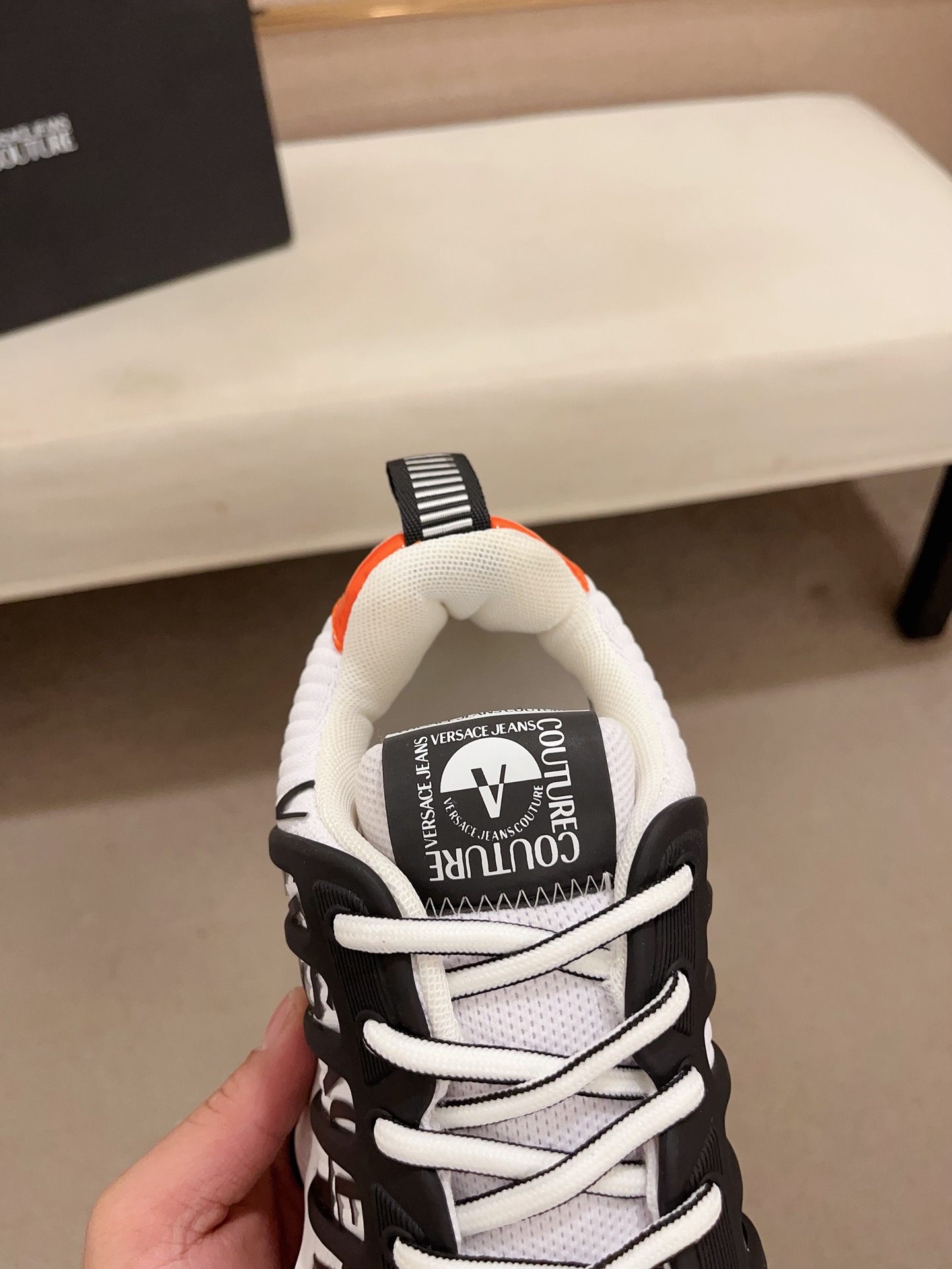 Versace Jeans Couture Knit Sneakers White/Black/Orange