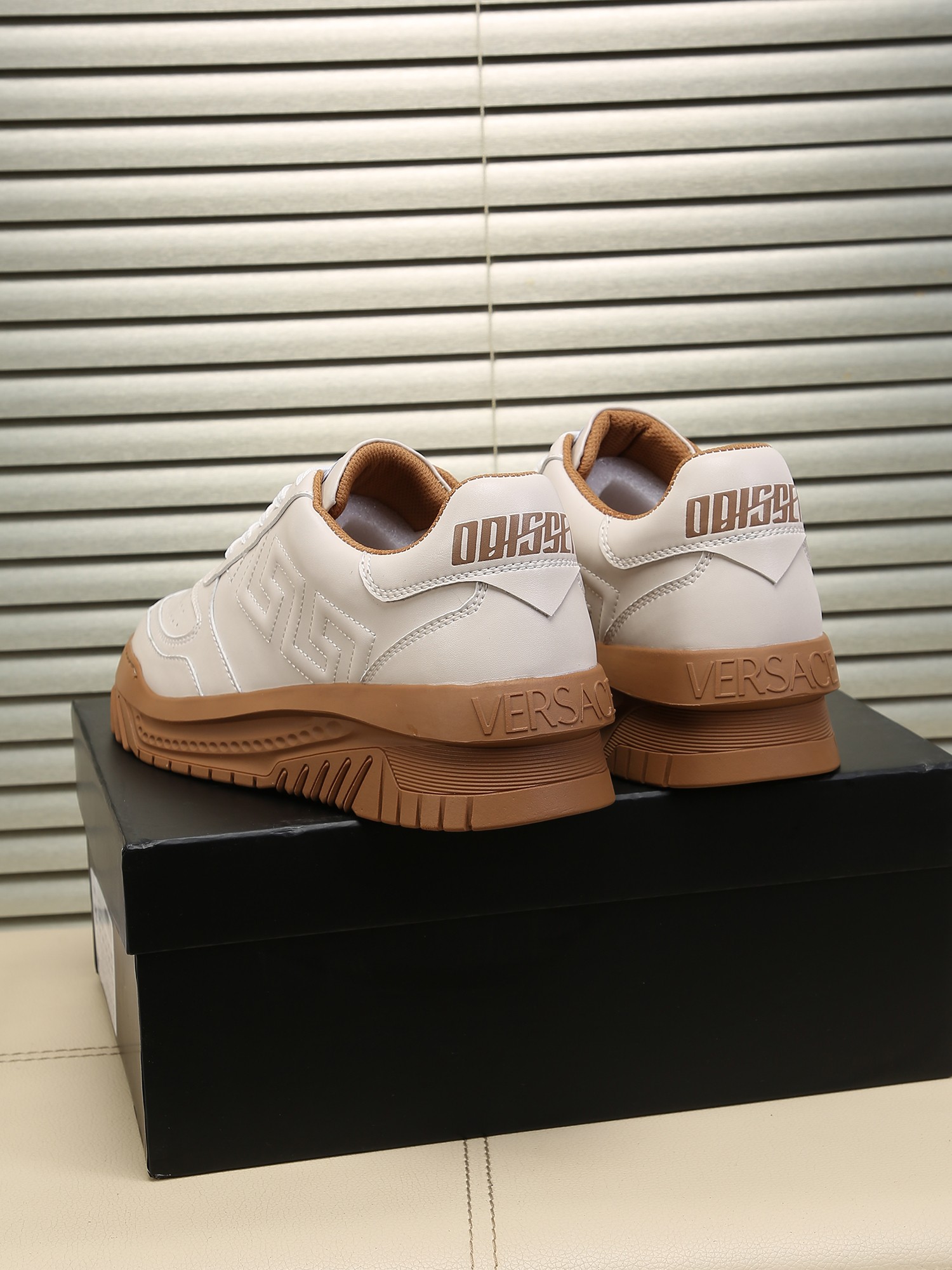Versace Greek Key Chunky Sneakers White/Tan