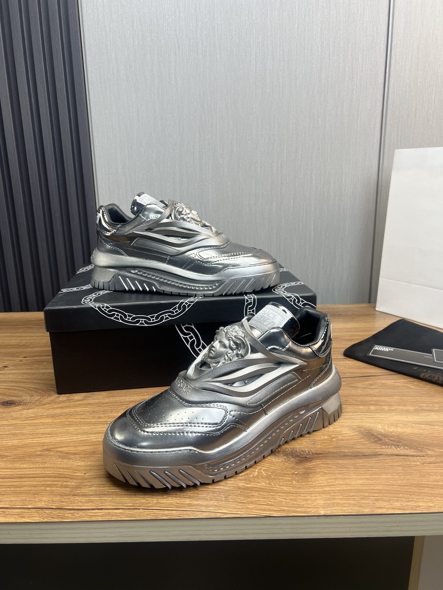 Versace Medusa Leather Sneakers Silver