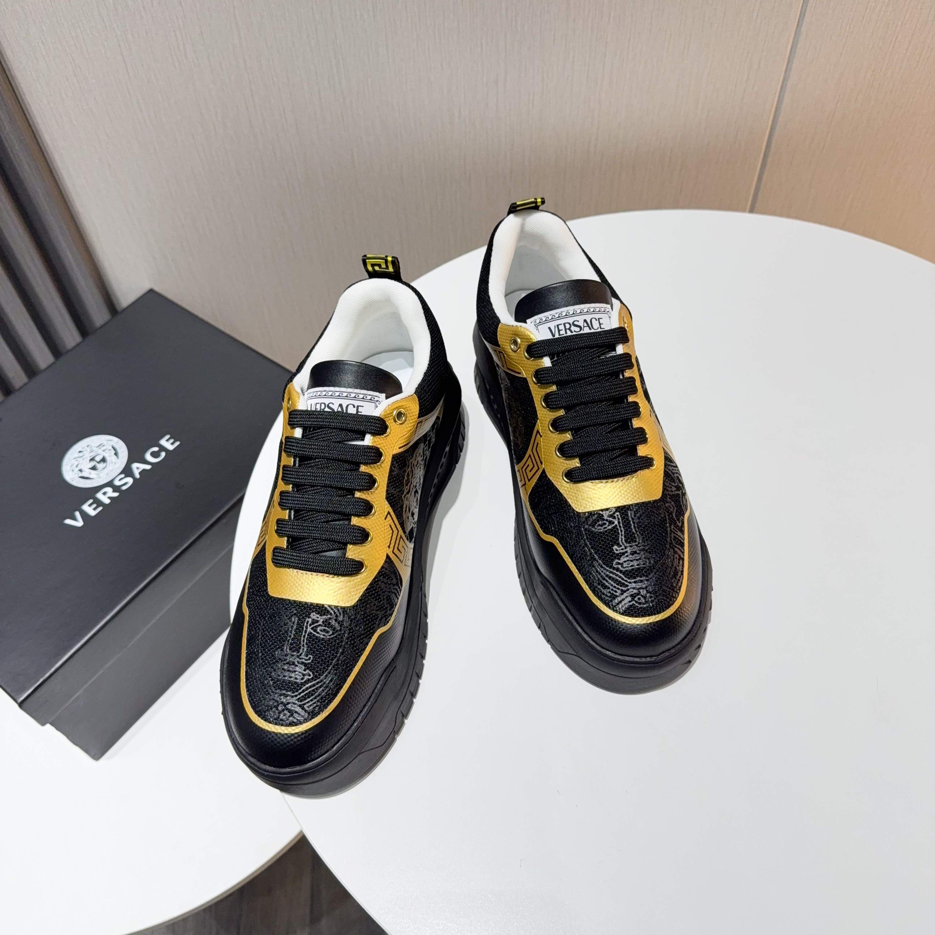 Versace Grace Labyrinth Knit Sneakers Black/Gold