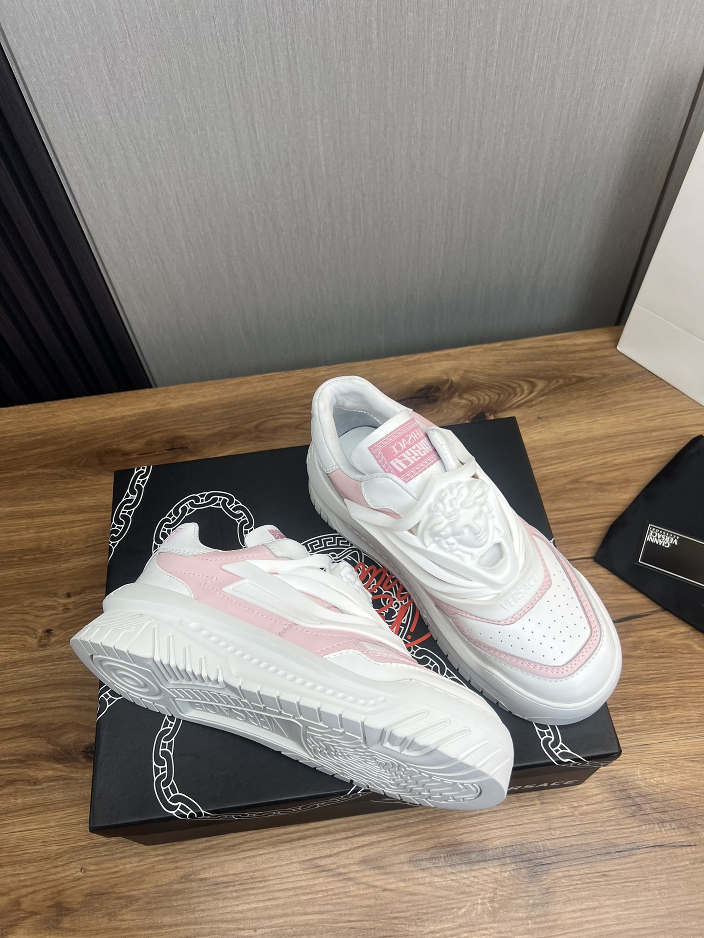 Versace Leather Chunky Sneakers White Pink