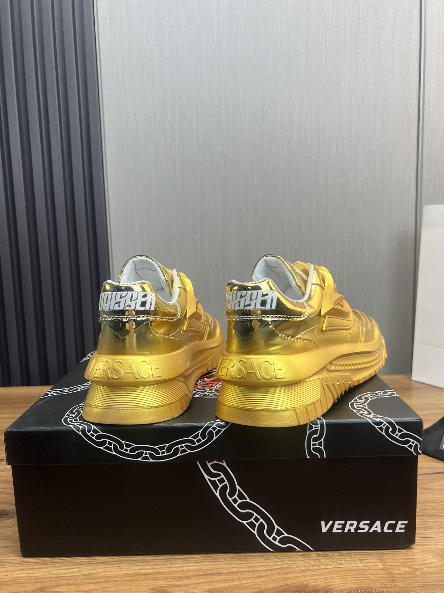 Versace Odissea Leather Sneakers Gold
