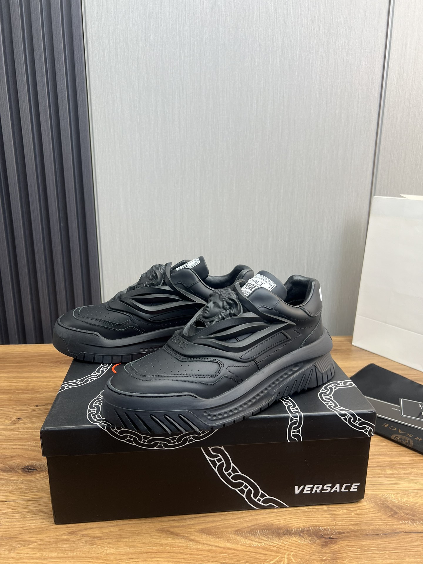 Versace Odissea Leather Sneakers Black