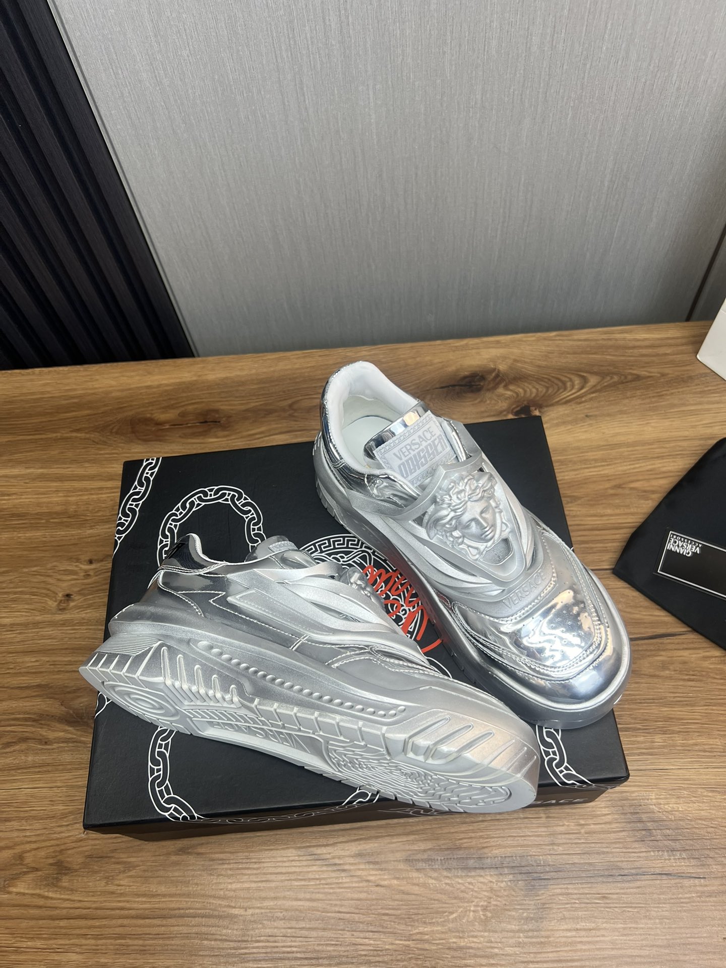 Versace Medusa Leather Sneakers Silver