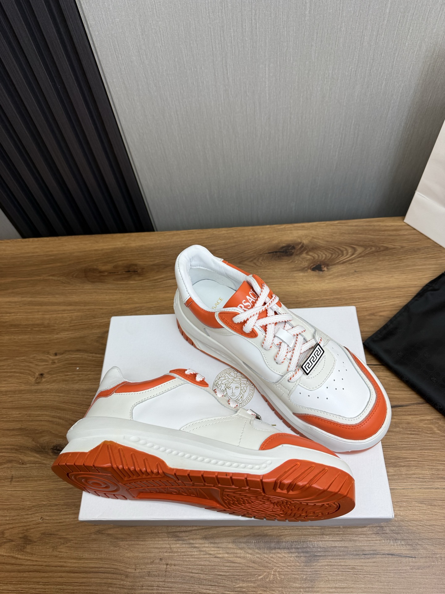 Versace Leather Casual Sneakers White-Orange
